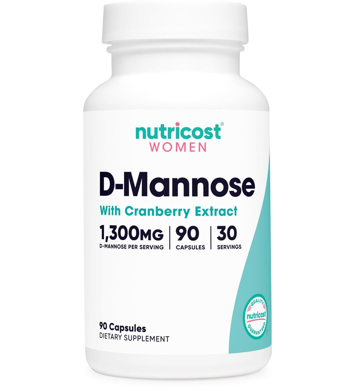 Nutricost D-Mannose (1300mg) with Cranberry Extract for Women 25 000mg Equivalent (from 500mg of 50:1 Extract) Per Serving 90 Capsules for 30 Servings Per Bottle - Vegan GMO Free and Gluten Free 3.5 Ounce (Pack of 1) - Buy Online on GoSupps.com