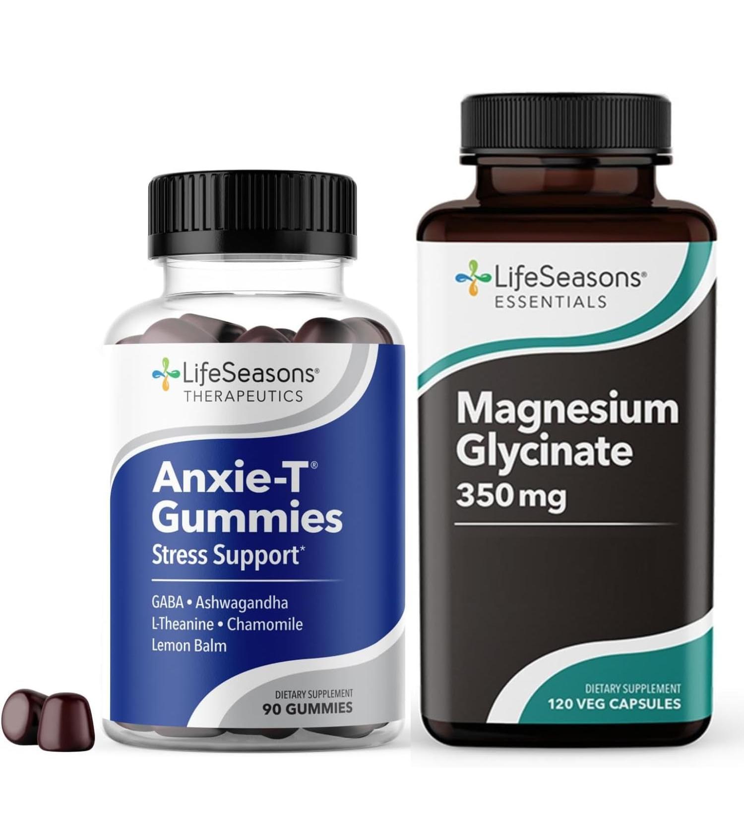 LifeSeasons Anxie-T Stress Relief Gummies & Magnesium Glycinate 350mg Capsules Supplements to Support Stress Relief Sleep Mood Heart Health Muscles & Metabolism 90 Gummies & 120 Capsules - Buy Online on GoSupps.com