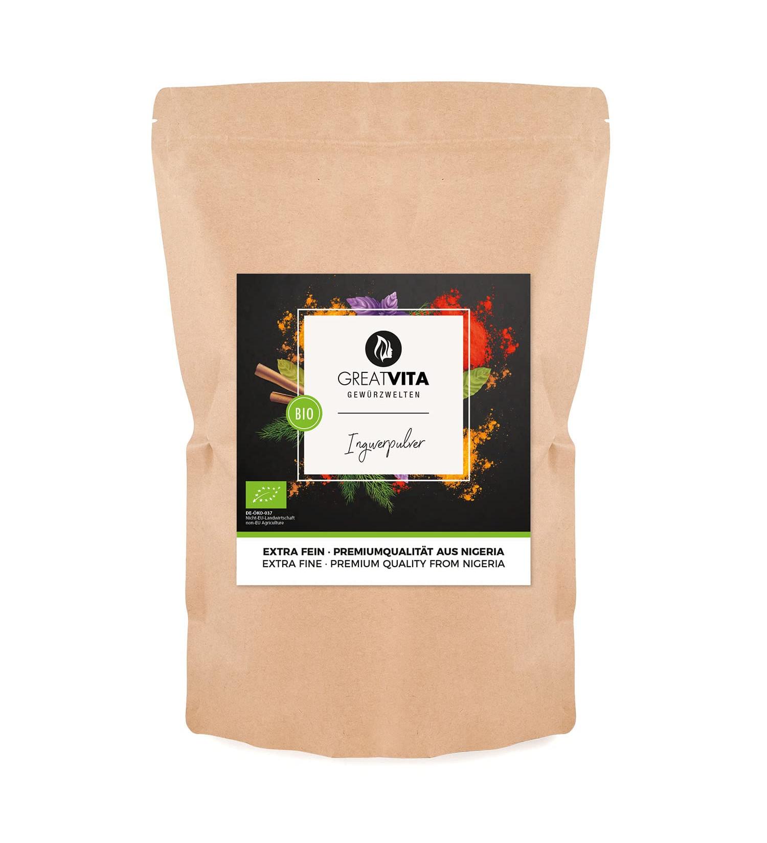 GreatVita Organic Ginger Powder 1000g - 100% Pure Ginger Root No Additives Gently Dried & Ground for International Shipping - Buy Online on GoSupps.com