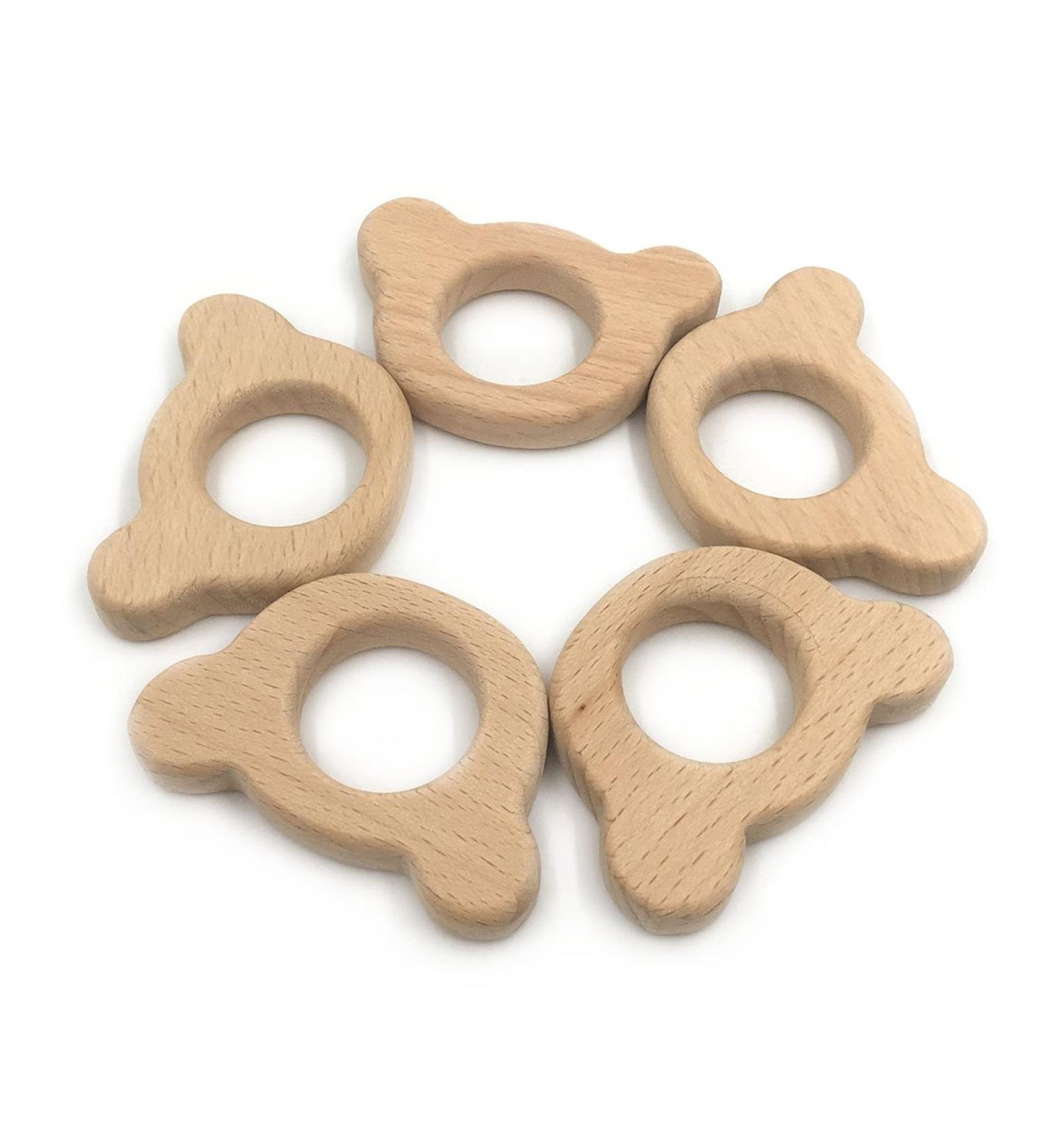 Wendysun 5pcs Cartoon Wood Teether - Natural Animal Bear Shape Teething Toy - Buy Online on GoSupps.com