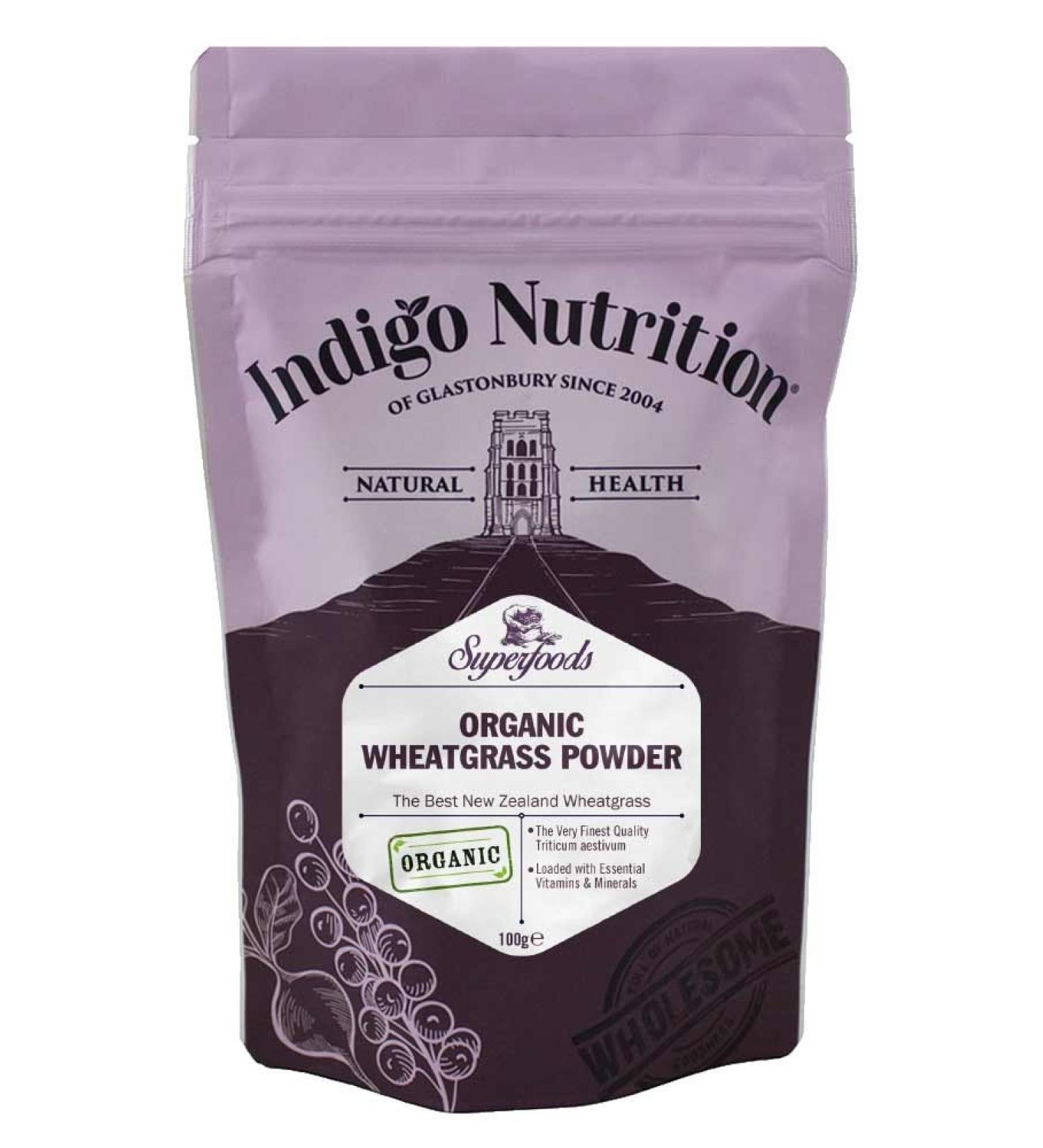 Indigo Herbs Organic New Zealand Wheatgrass Powder 100g - Pure and Premium Quality - Buy Online on GoSupps.com