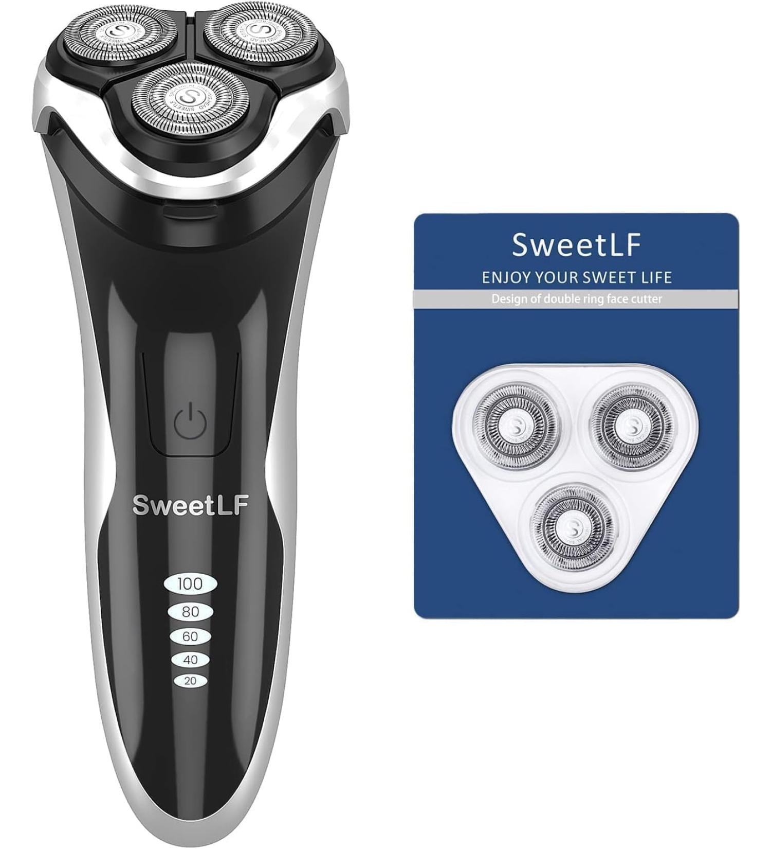 SweetLF Electric Razor for Men Upgraded Mens Electric Shaver IPX7 Waterproof Wet and Dry Shaver with Retractable Beard Trimmer LED Display 60Mins Fast Charging(Plus 3 Blades + 1 Charger) Dark Black - Buy Online on GoSupps.com