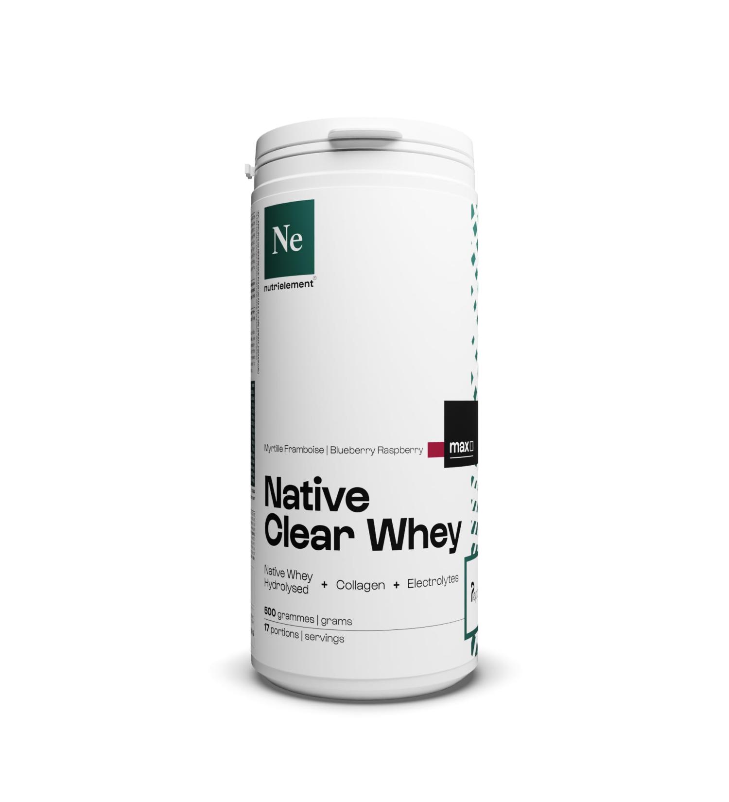 Clear whey 100% Native - 500 gr - Myrtille Framboise - Exculsivit mondiale : Whey Hydrolys e Native + Collag ne bovin Peptan + lectrolytes - Sport et Sant - Nutrielement | By Nutrimuscle - Buy Online on GoSupps.com