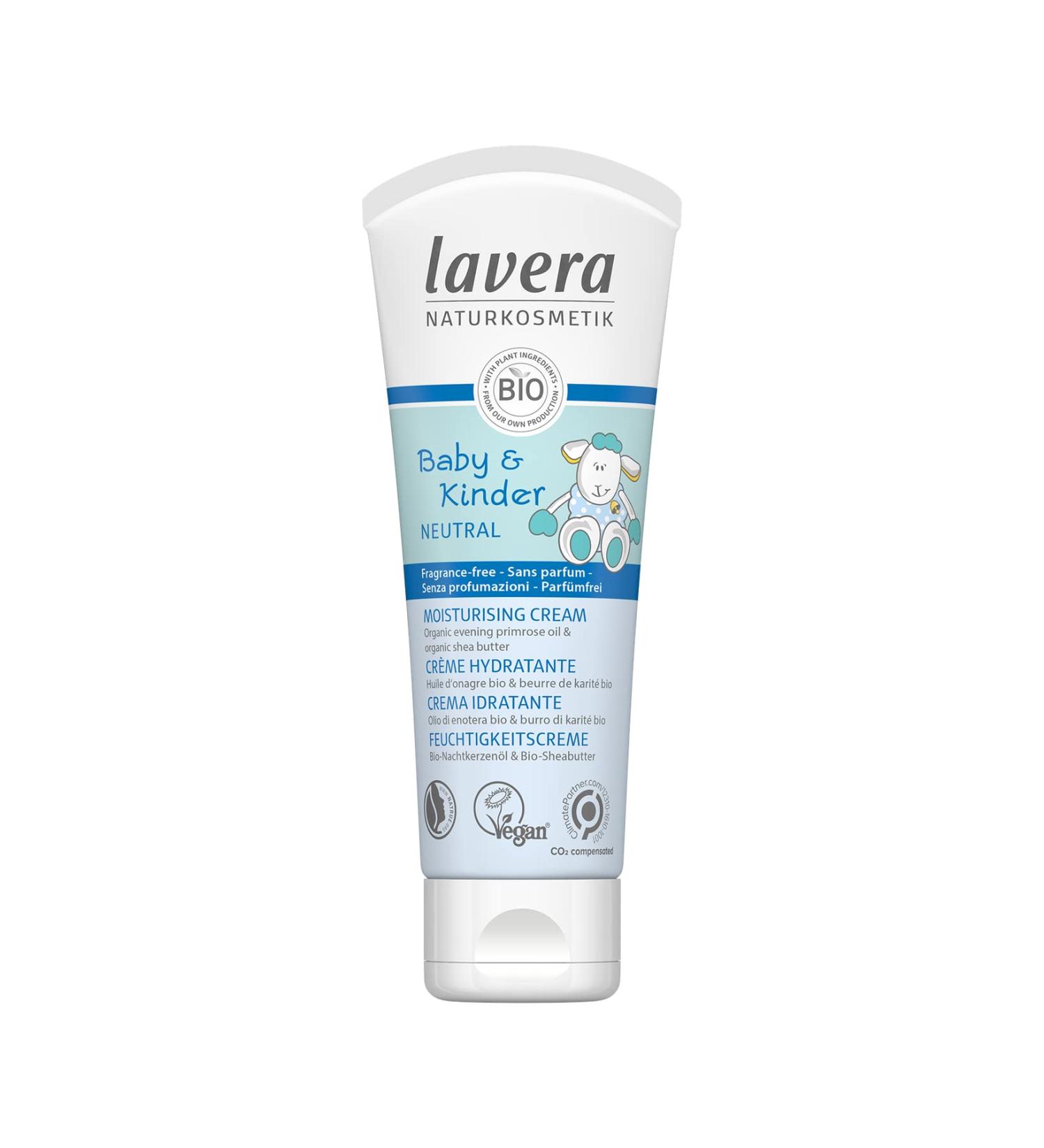 lavera Baby & Kids Neutral Moisturising Cream - Natural Cosmetics - vegan - organic evening primrose oil - organic shea butter - provides moisture and long-lasting protection - 75 ml