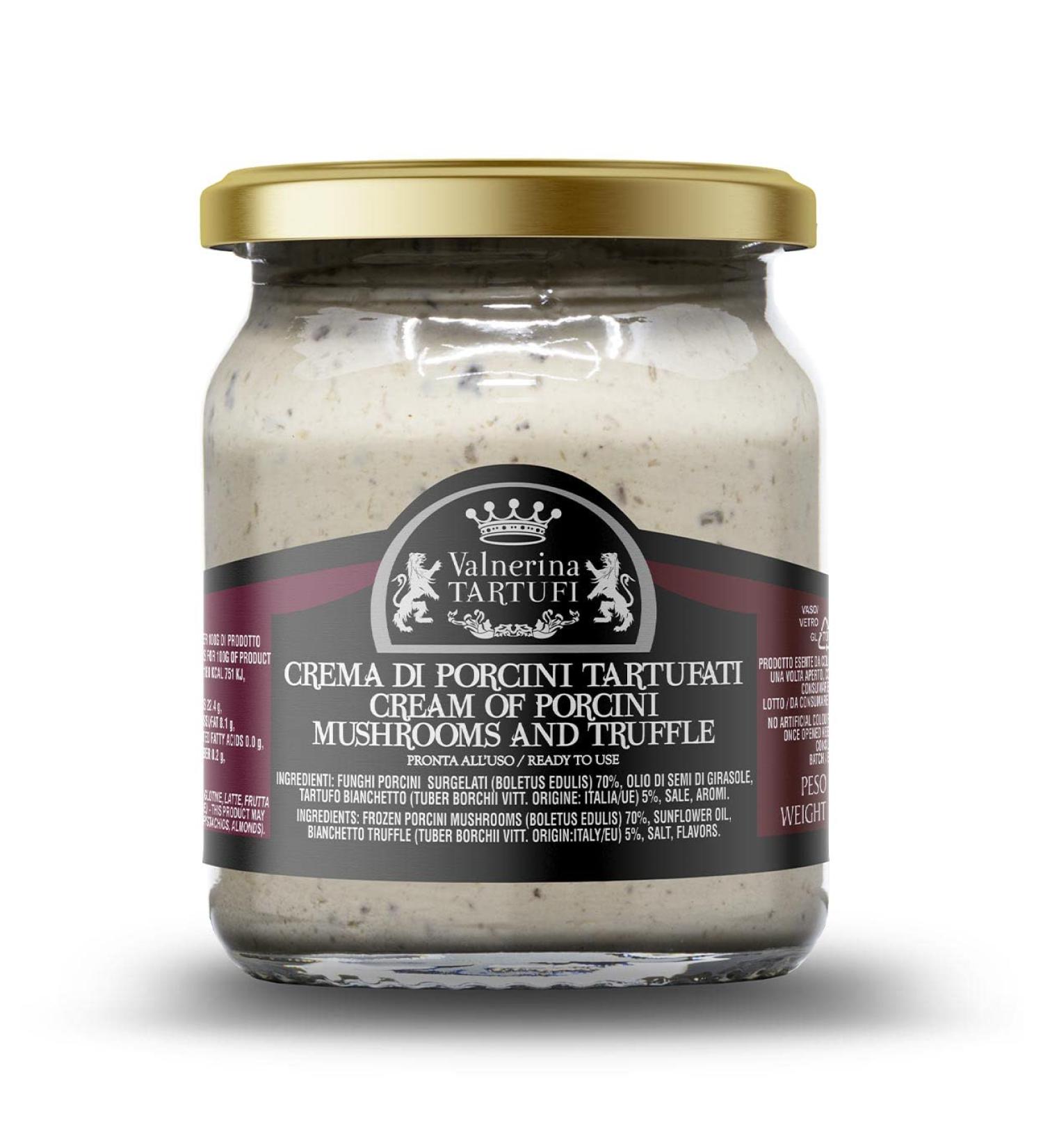 Valnerina Tartufi Porcini Mushrooms Cream with Truffles | Sauce for Pasta Risotti Meat Fish Mushroom Bruschettes and White Truffle | Jar 80 gr.