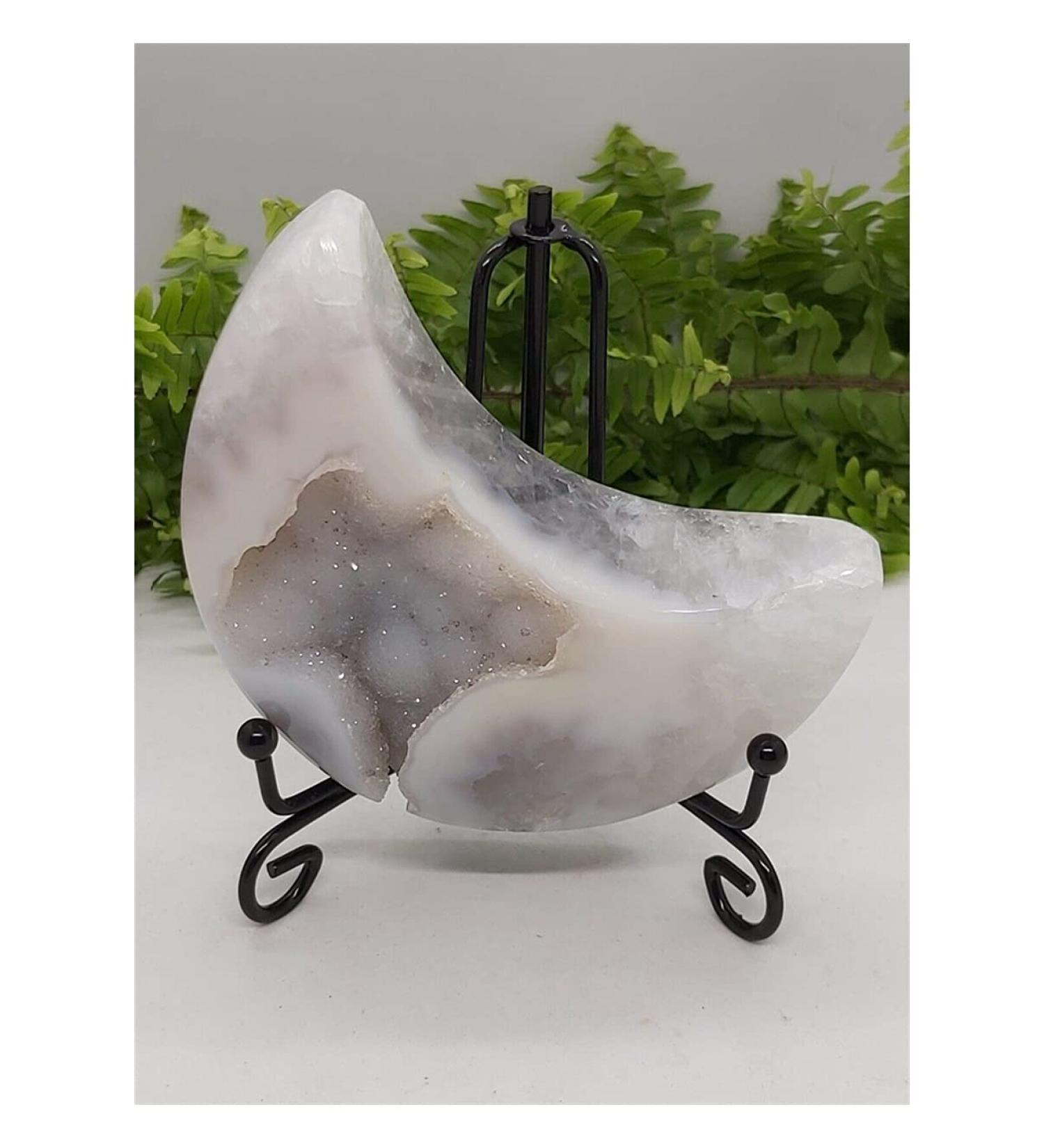 300g Blue Agate Crystal Crescent Moon with Natural Druzy Stone Full of Texture - Buy Online on GoSupps.com