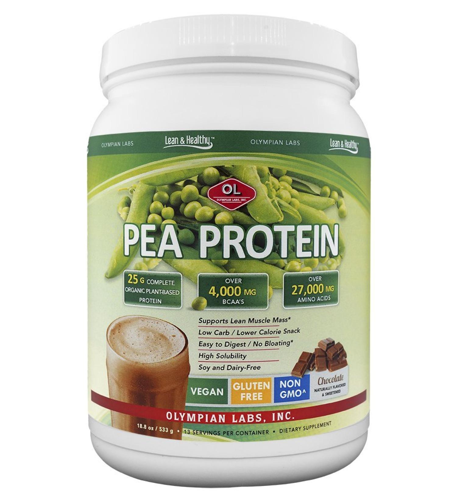 Olympian Labs Chocolate Pea Protein Shake - 18.8 oz - Vegan Gluten-Free 100% Plant-Based Protein - Buy Online on GoSupps.com