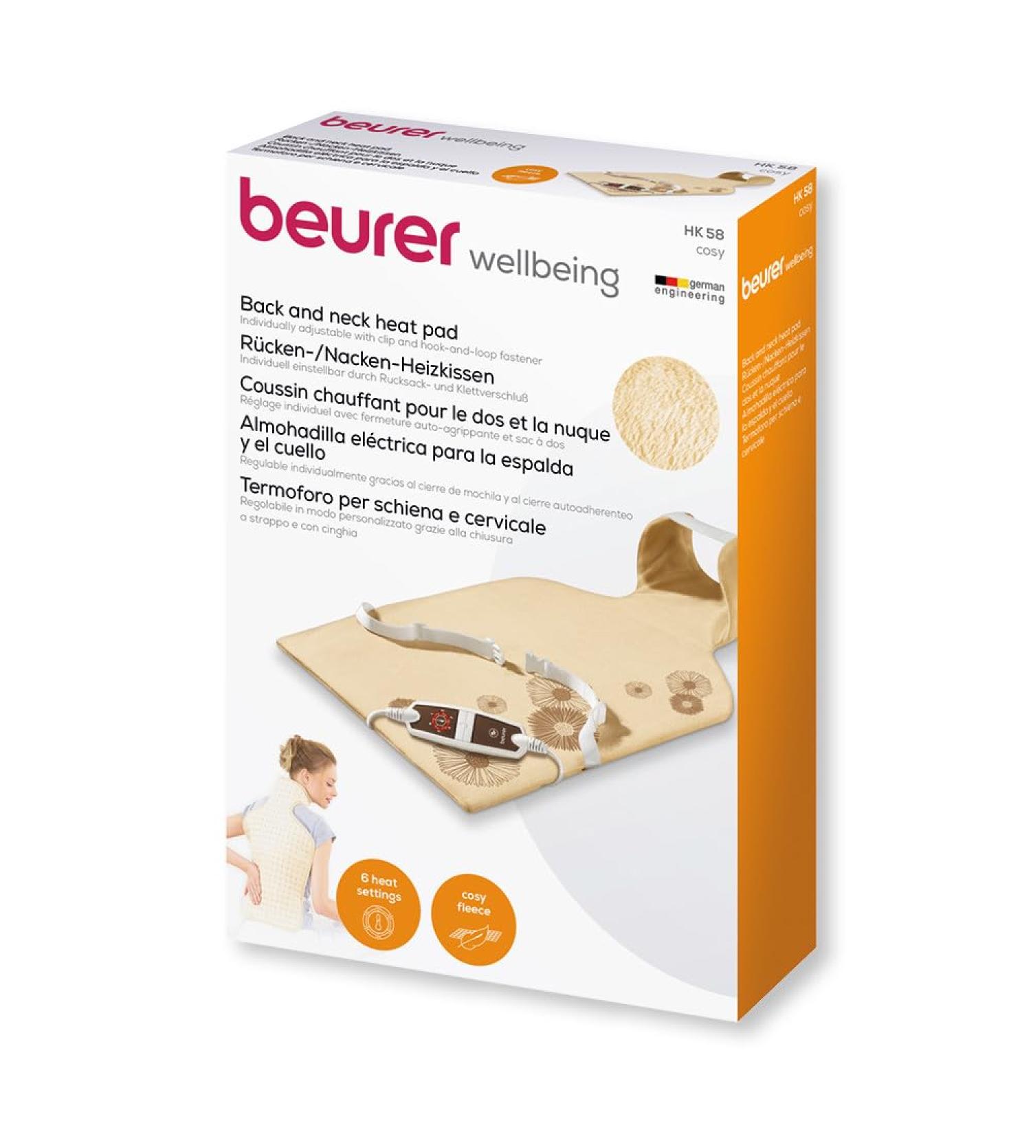 Beurer HK 58 Cosy Back/Neck Heating Pad - Fleece Fibre 6 Temp Settings Quick Heating - Beige | International Shipping Available - Buy Online on GoSupps.com