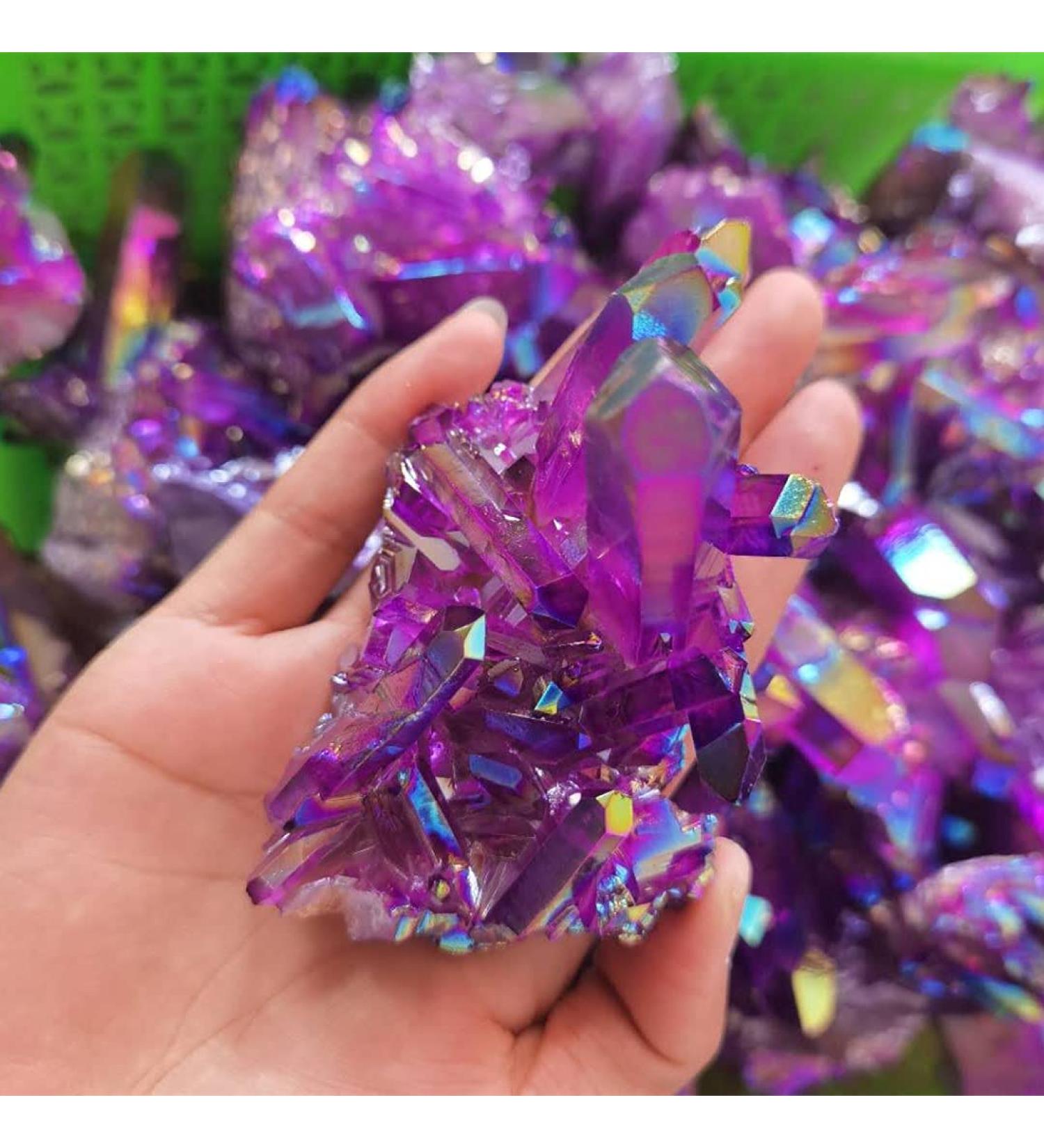 Home Decoration 80-100g Crystal Quartz Cluster Natural deep Purple Electroplating Titanium Coating Cluster Healing Chakra Stones Crystal Cluster