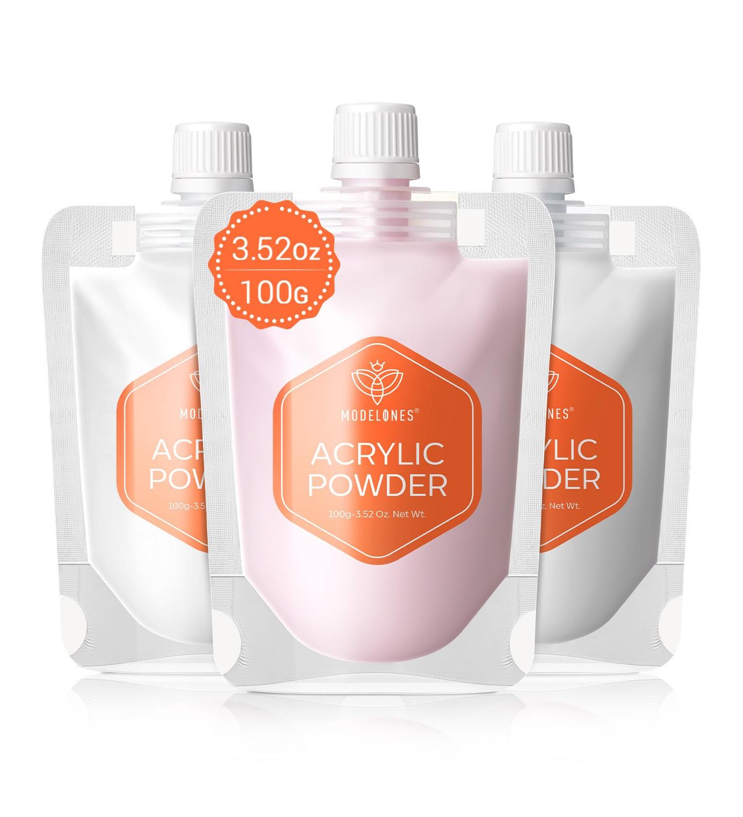 Modelones 3.53oz Acrylic Powder Set - Clear White & Pink | Premium 3D Nail Art & French Nail Extension Supplies - Buy Online on GoSupps.com