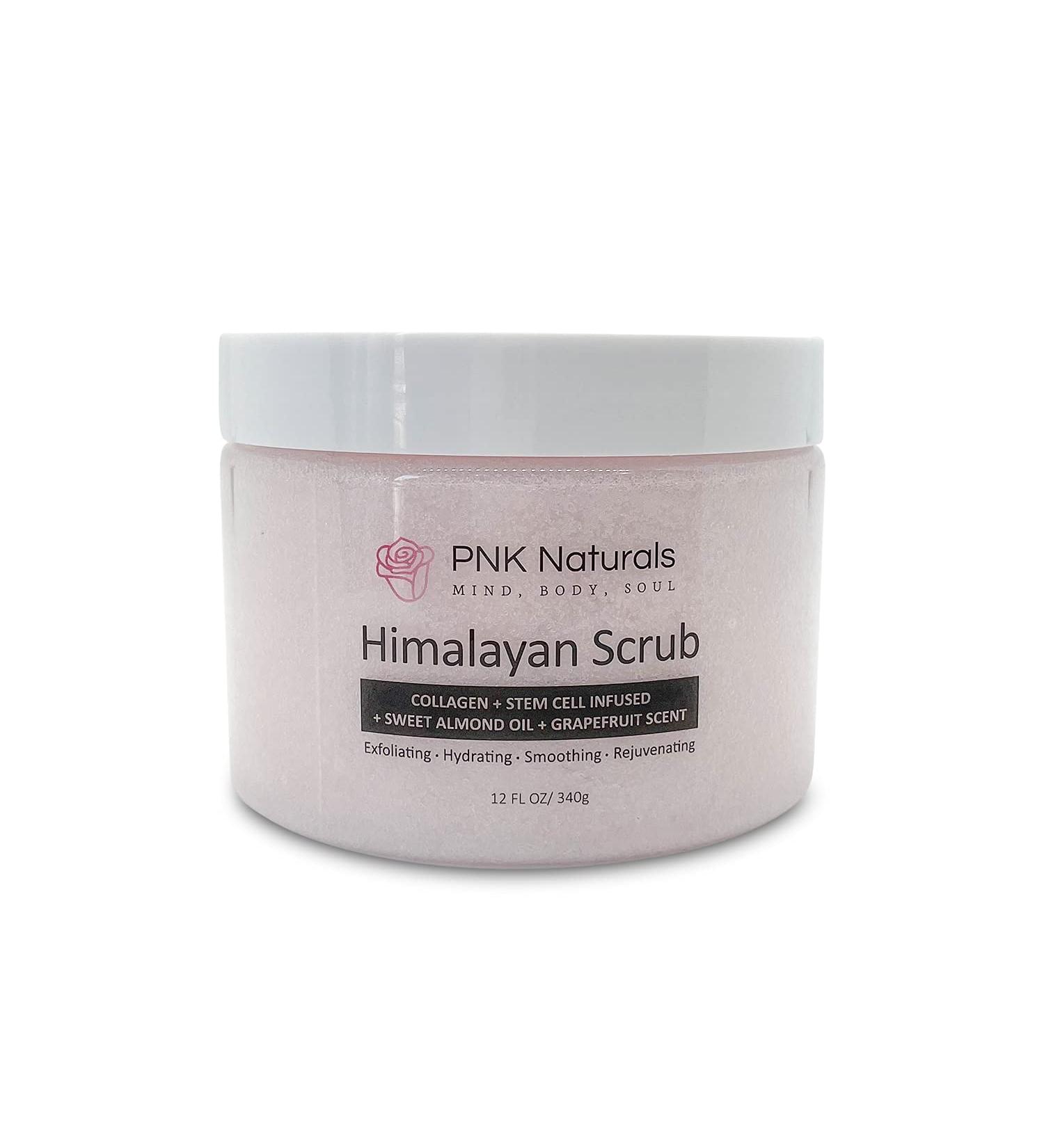 PNK Naturals Himalayan Salt Body Scrub - Collagen Stem Cell & Sweet Almond Oil - Exfoliating Acne Cellulite Scars & Wrinkles - Grapefruit Scent - 12 oz - Buy Online on GoSupps.com