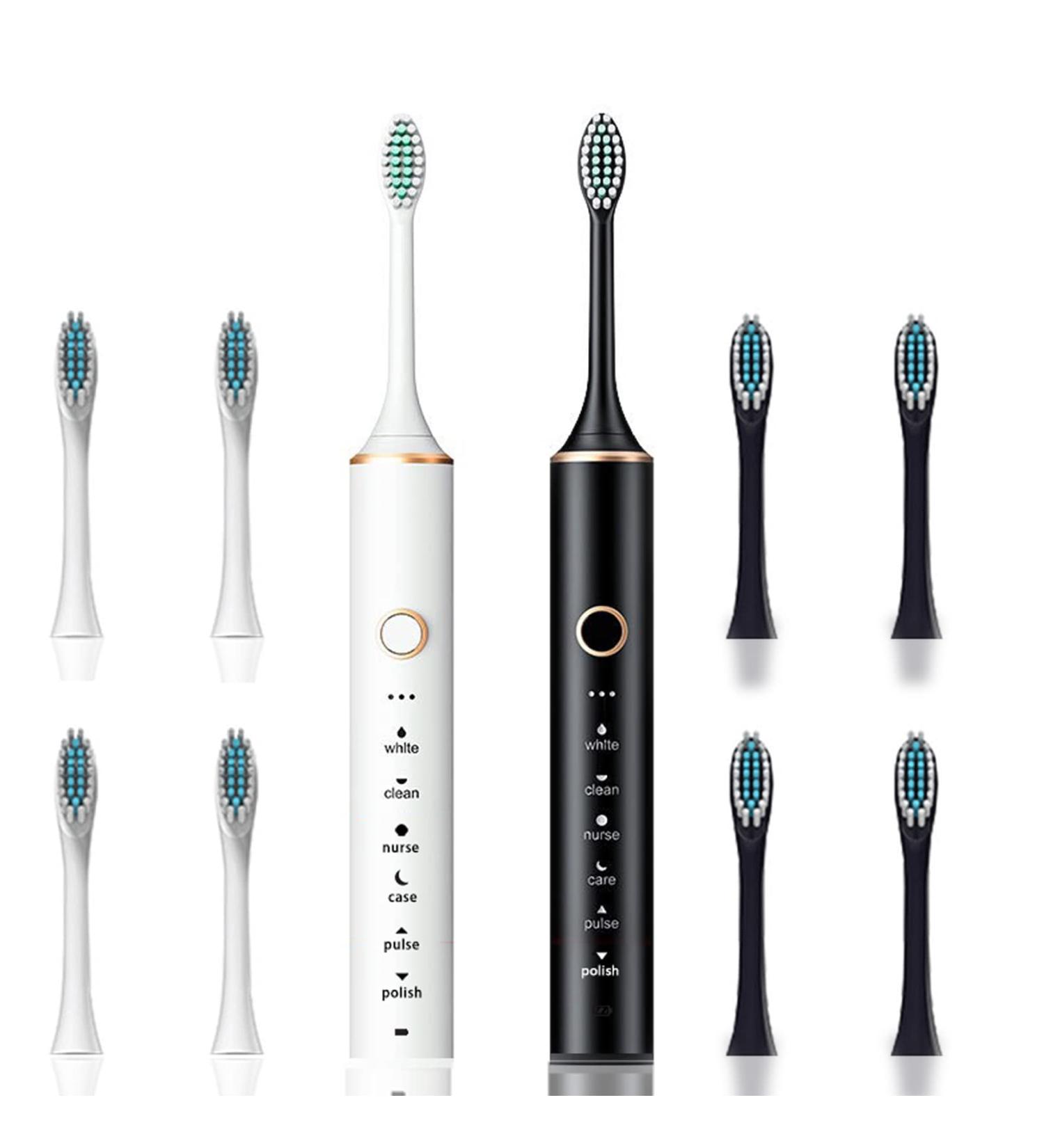 2 Pack Electric Toothbrush for Adults - 37000VPM, 3 Intensity Levels, 6 Modes - USB Rechargeable, 60 Days Charge - 2 Min Timer, 8 Brushes - Buy Online on GoSupps.com