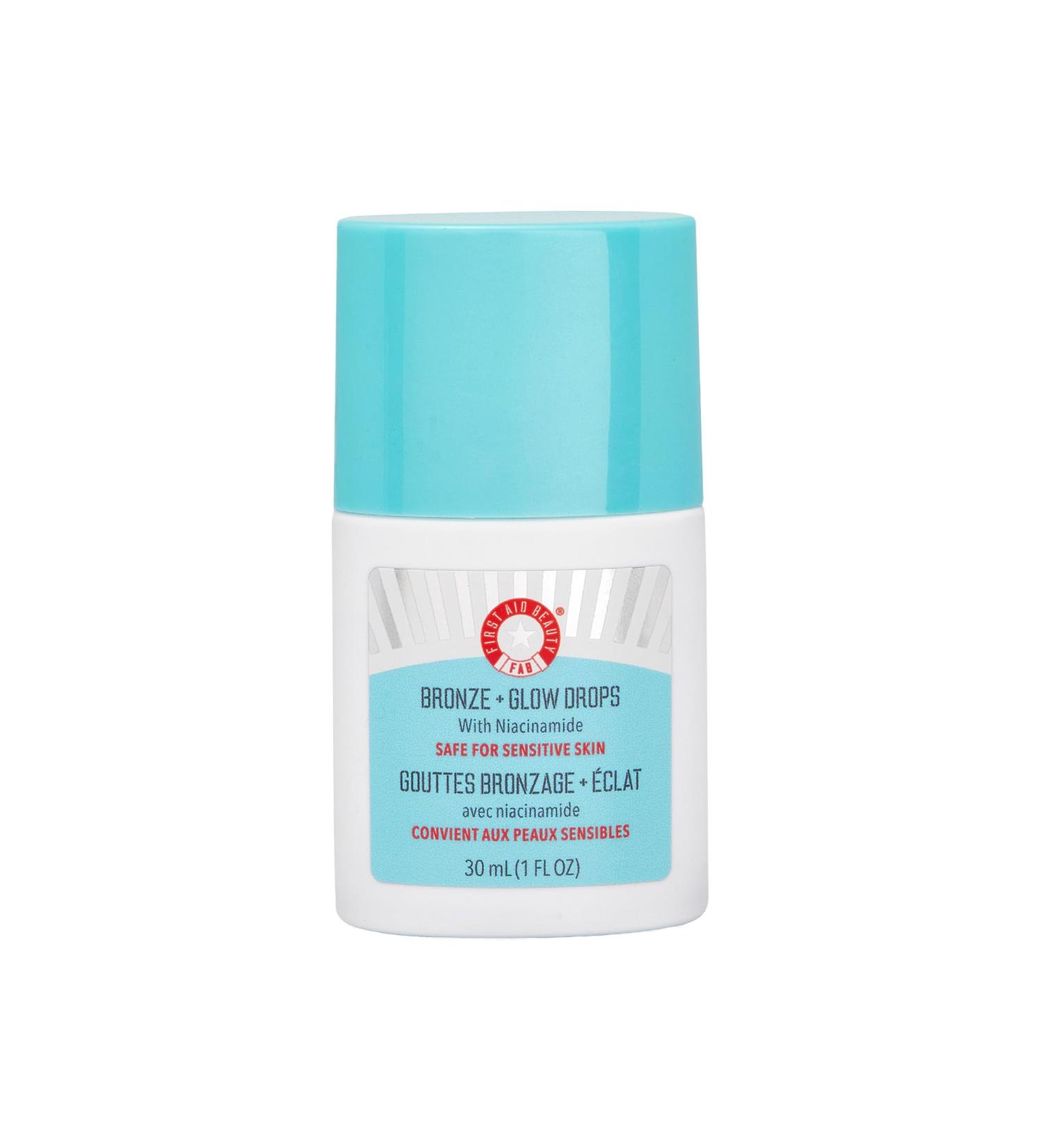 First Aid Beauty - Bronze + Glow Drops with Niacinamide Visibly Evens Skin Tone Blurs Pores and Hydrates for 24 hours with a Bronze Kiss of Color Non-Comedogenic Safe for Sensitive Skin 1 oz Bronze + Glow Drops 1 Fl Oz  - Buy Online on GoSupps.com