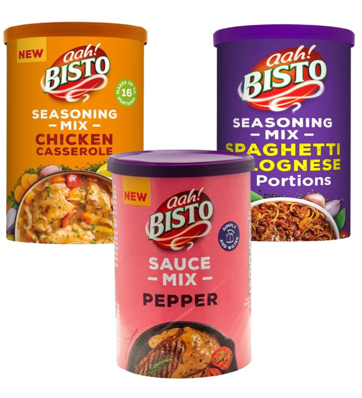 Seasoning Mix Bundle with Bisto Chicken Casserole Seasoning Mix 170g Spaghetti Bolognese Seasoning Mix 170g and Pepper Sauce Mix 185g (3 Pack) - Buy Online on GoSupps.com