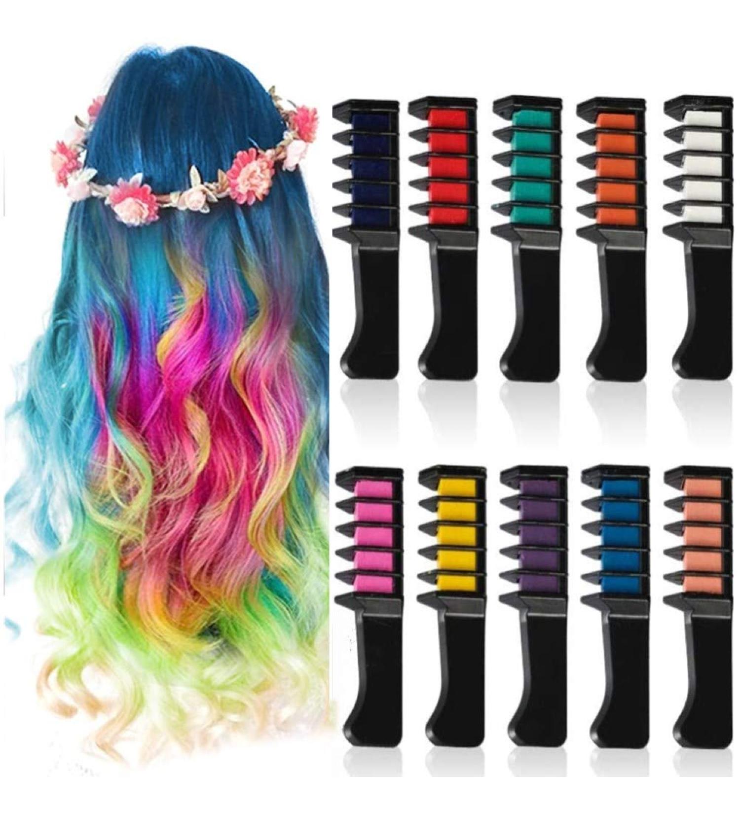 Non-Toxic Washable Temporary Hair Color Chalk Set - 10 Vibrant Colors for Kids & Adults | Perfect for Halloween Christmas Birthday Parties & Cosplay - Buy Online on GoSupps.com
