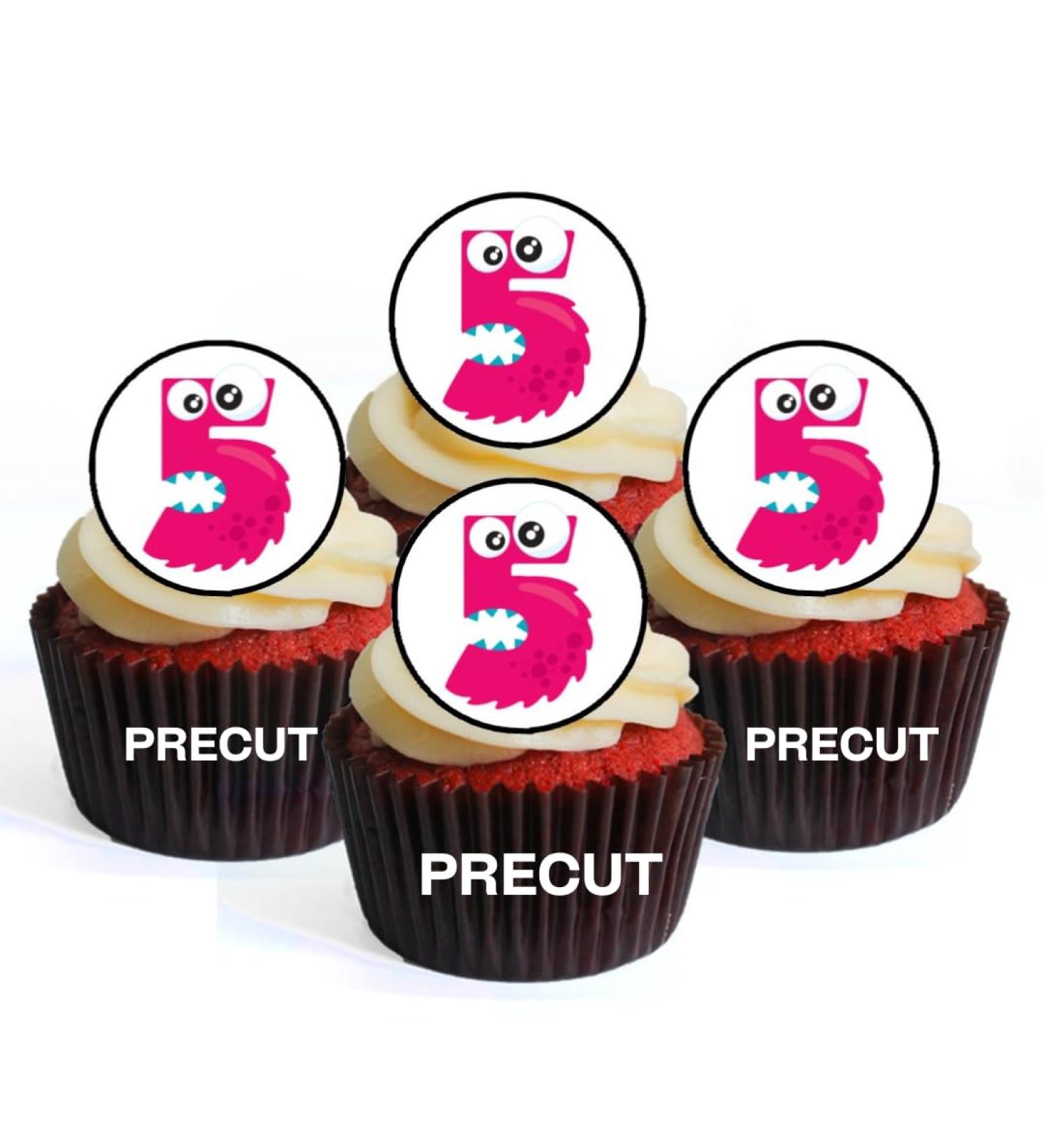 PRECUT Monster 5th Birthday Edible Cupcake Toppers - Monster Numbers Theme Premium Thickness SWEETENED VANILLA - wafer card disc cake decorations (Pack of 24) - Buy Online on GoSupps.com