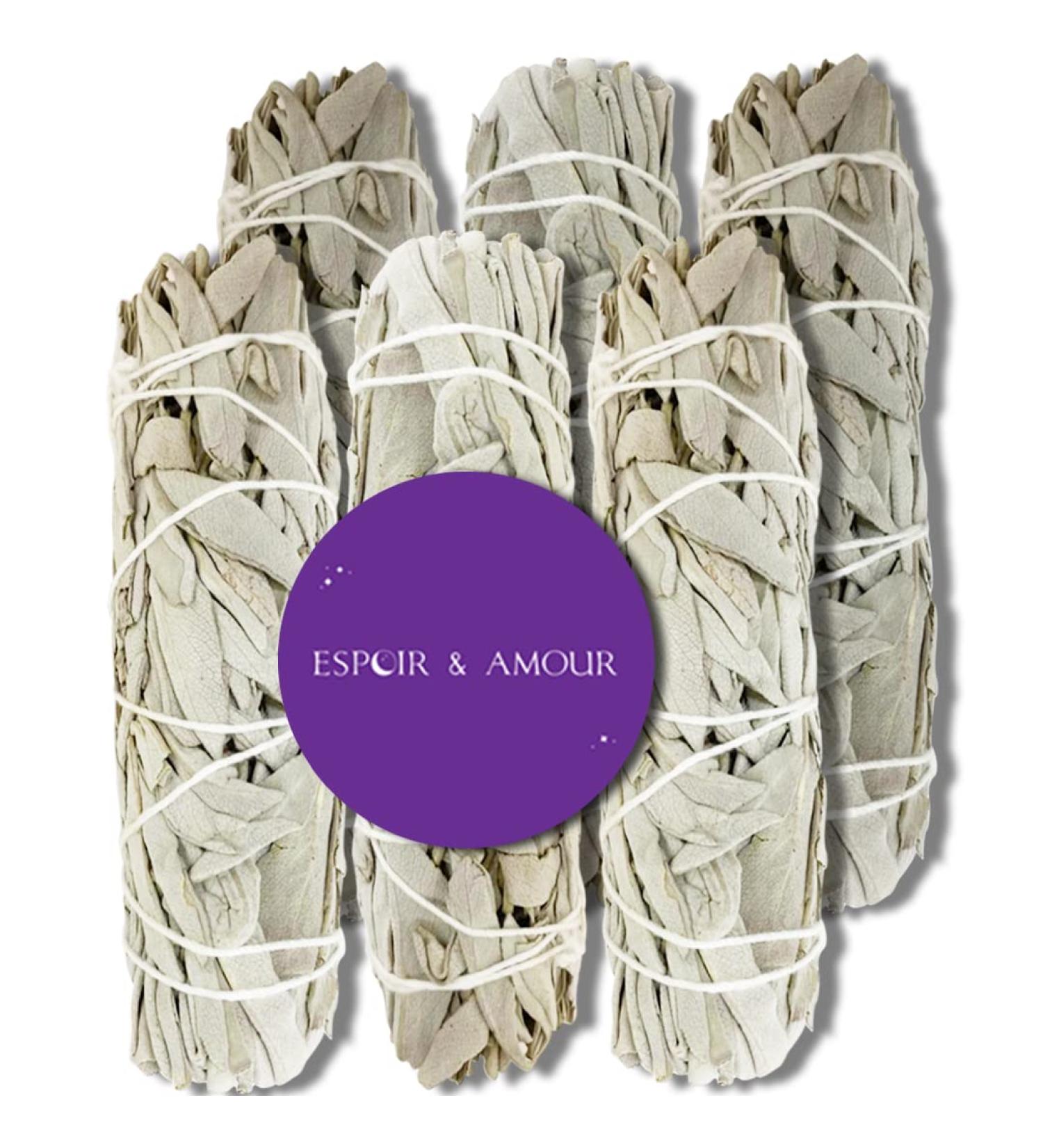 ESPOIR & AMOUR White Sage Smudge Sticks for Smudging Ritual, Healing & Cleansing - Set of 6 Hand-Tied 4 California Sage Bundles - Buy Online on GoSupps.com
