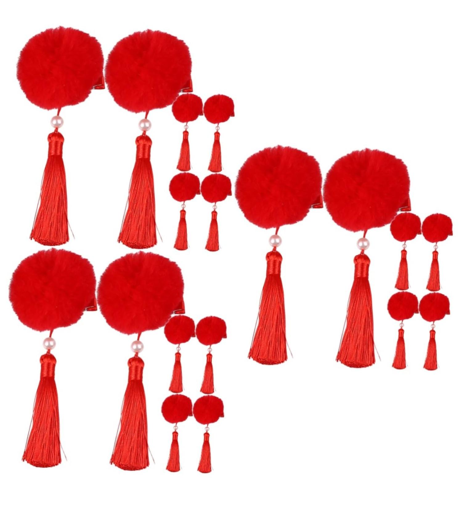 MAGICLULU 9 Pairs Tassel Hair Ball Hair Clip Tiara Chinese Style Hair Clip Tassel Chinese Hair Clips Hair Clips for Girl Hair Clips Artificial Fur Issue Card Child Festive Red - Buy Online on GoSupps.com