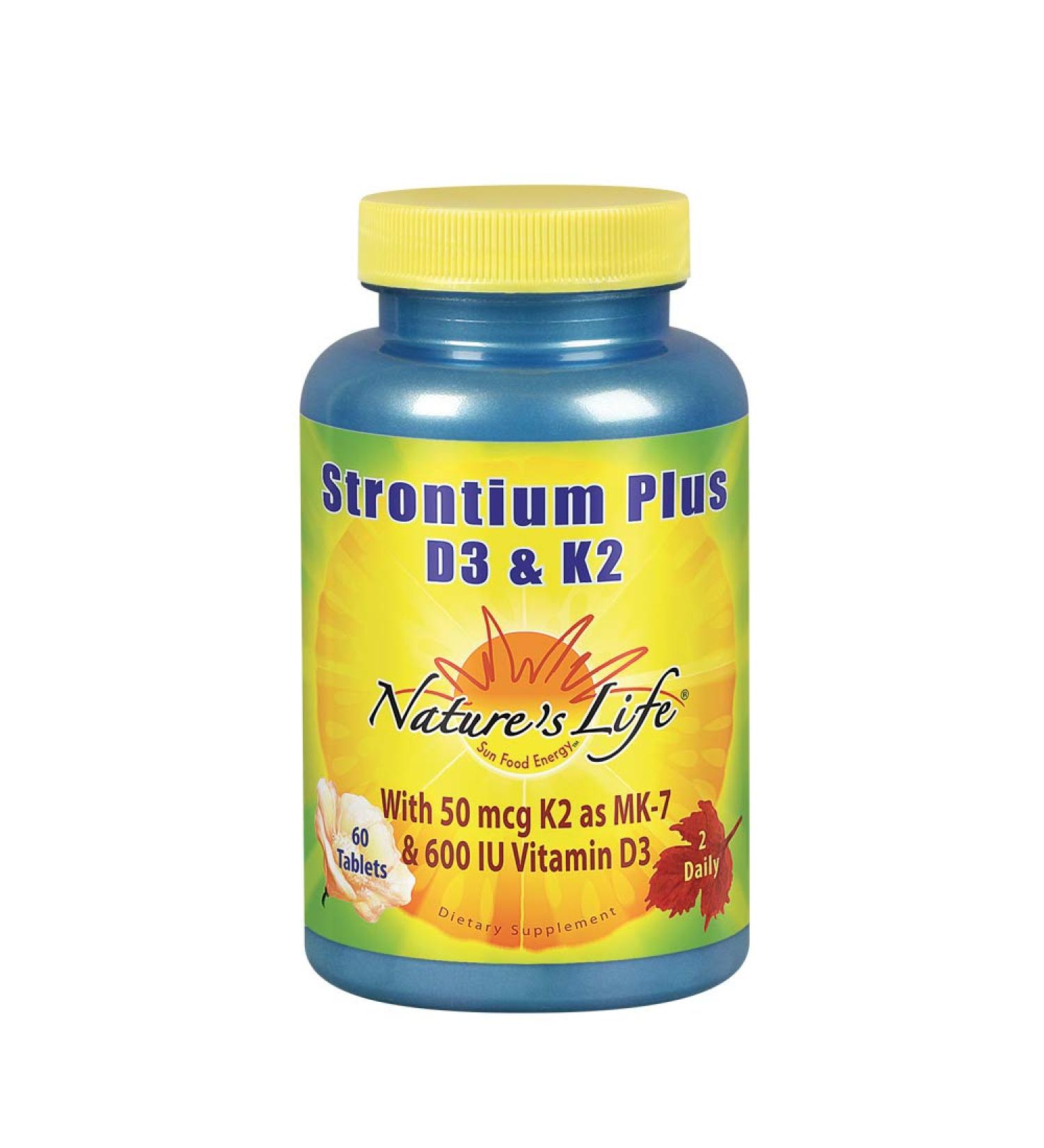 Nature's Life Strontium Plus with Vitamins D3 & K2 | Supports Bone Density & Joint Health | 60 Tablets - Buy Online on GoSupps.com