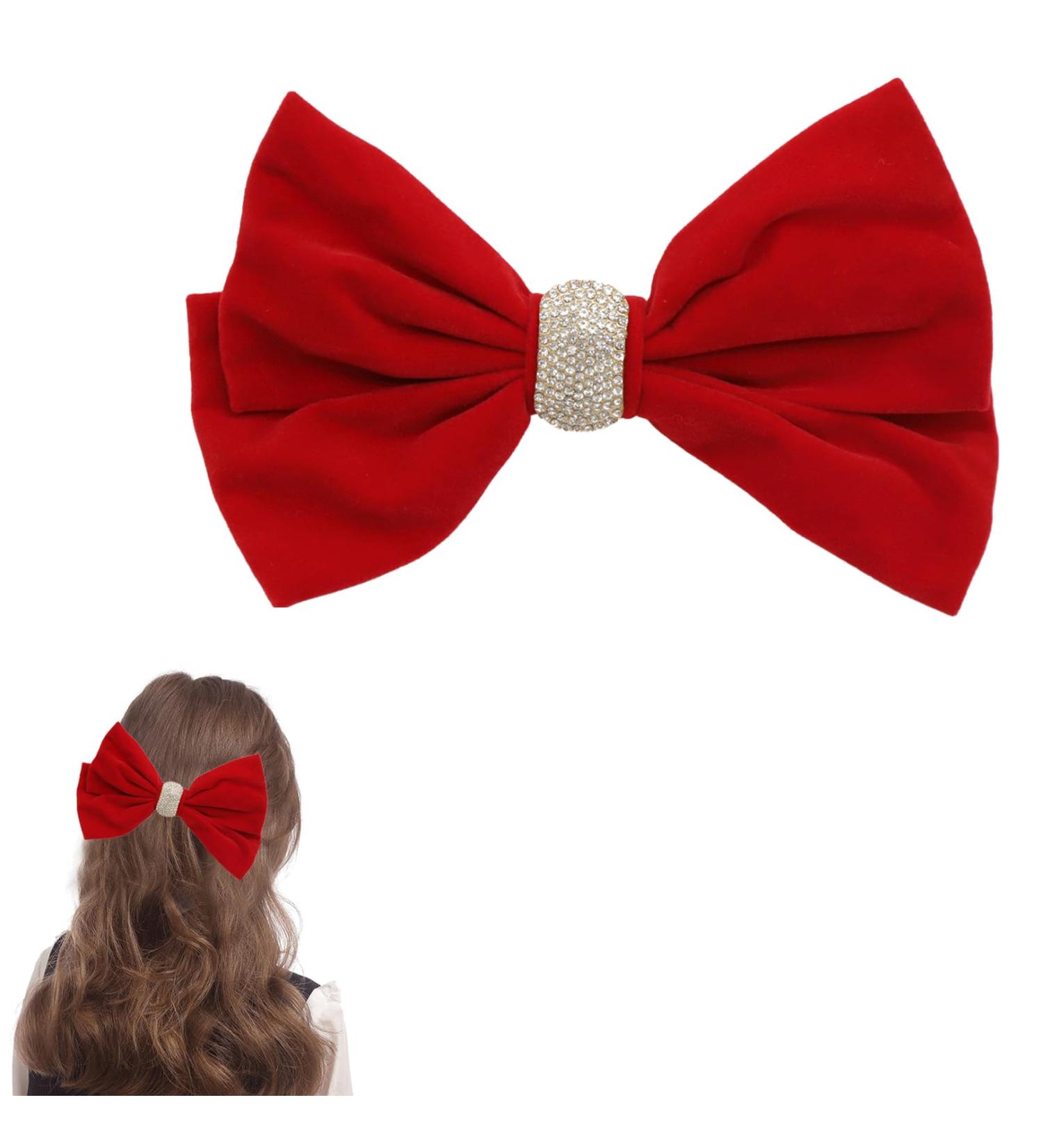 Red Hair Bow Hair Clip Velvet Hair Bows for Women Big Bowknot Hairpin Vintage French Large Hair Barrettes Hair Accessories for Women Girls Headdress Gifts - Buy Online on GoSupps.com