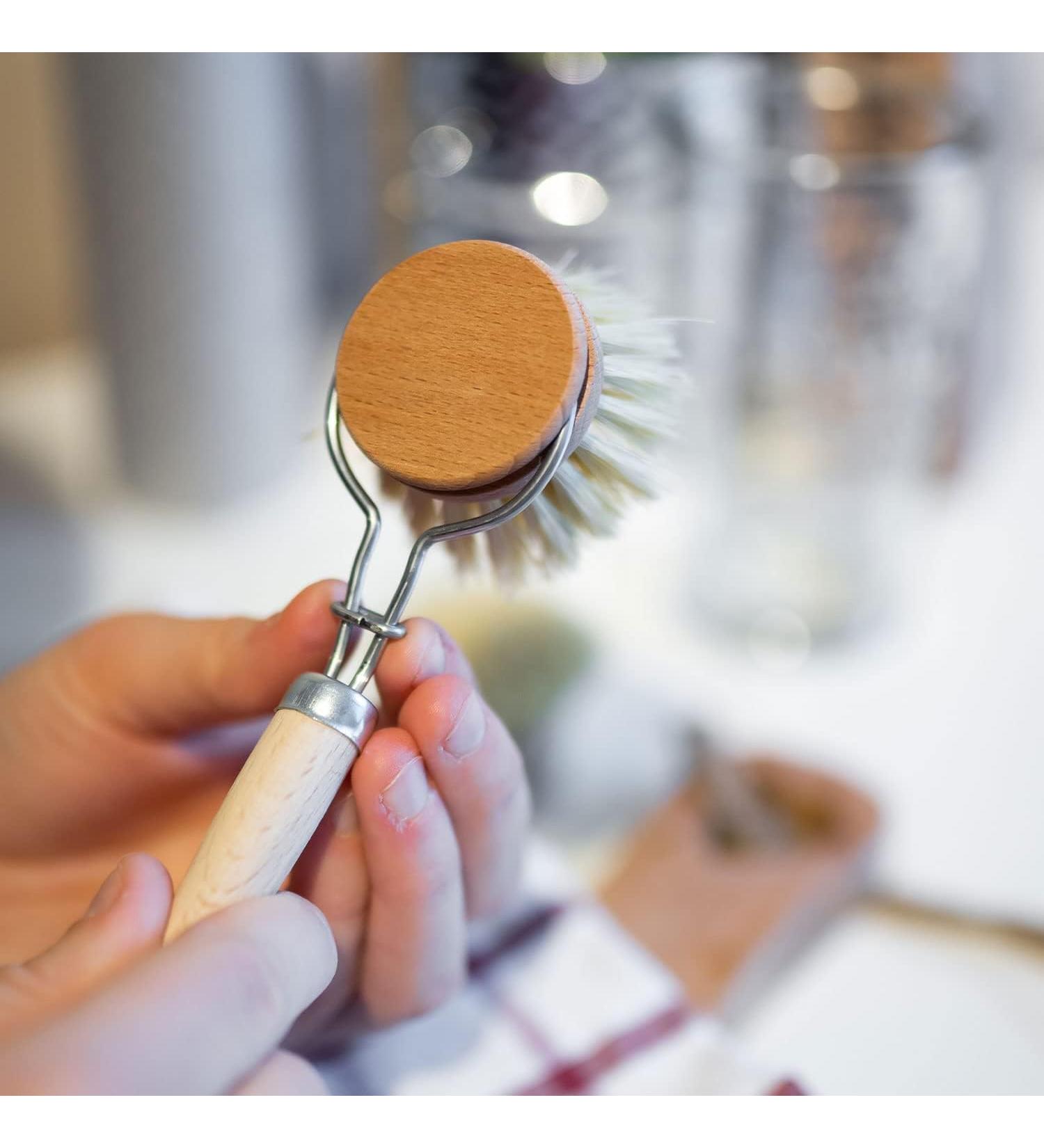 Chinchilla rinse brush with handle + 1 Wechelkopf |Sustainable kitchen brush with natural fiber bristles |Plastic -free & durable |Reusable & sustainable flushing brush + handle + 1 Change head