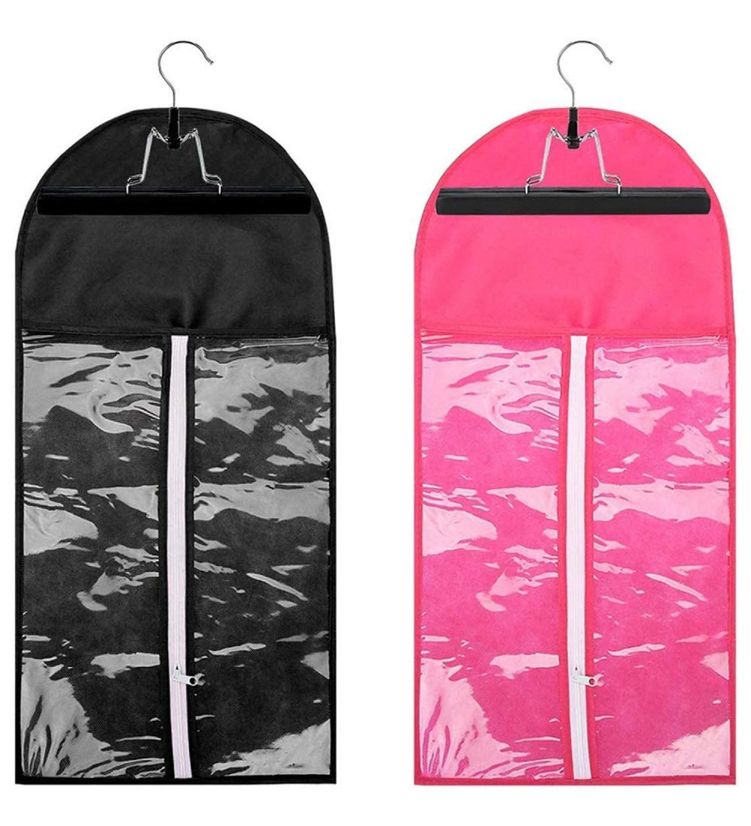 POFET 2pcs Fashion Hair Extensions Wig Storage Bag Holder Case Protector + Hanger - Black & Pink | International Shipping Available - Buy Online on GoSupps.com