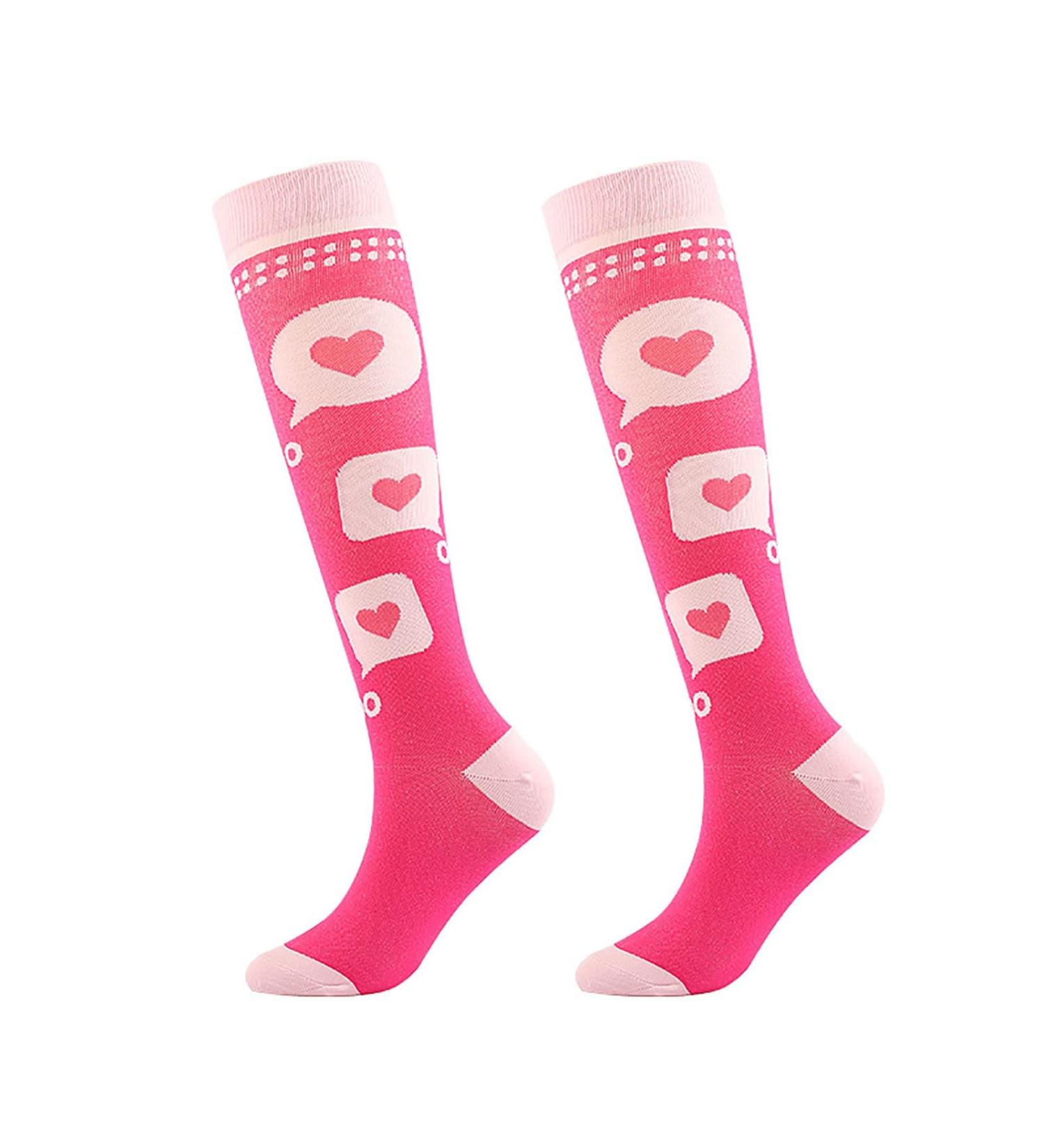 Long Socks Dot Heart Adult Compression Stockings Anti-Friction Anti-Pilling Pink L