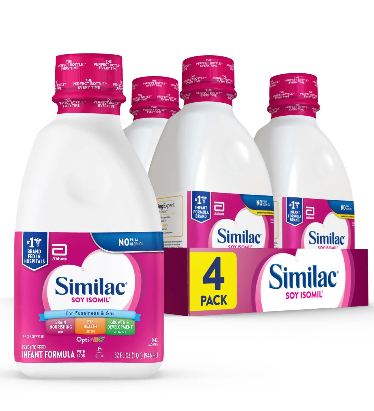 Similac Soy Isomil Infant Formula with Iron, Ready to Feed - 4 Pack, 32 Fl Oz Each - Buy Online on GoSupps.com