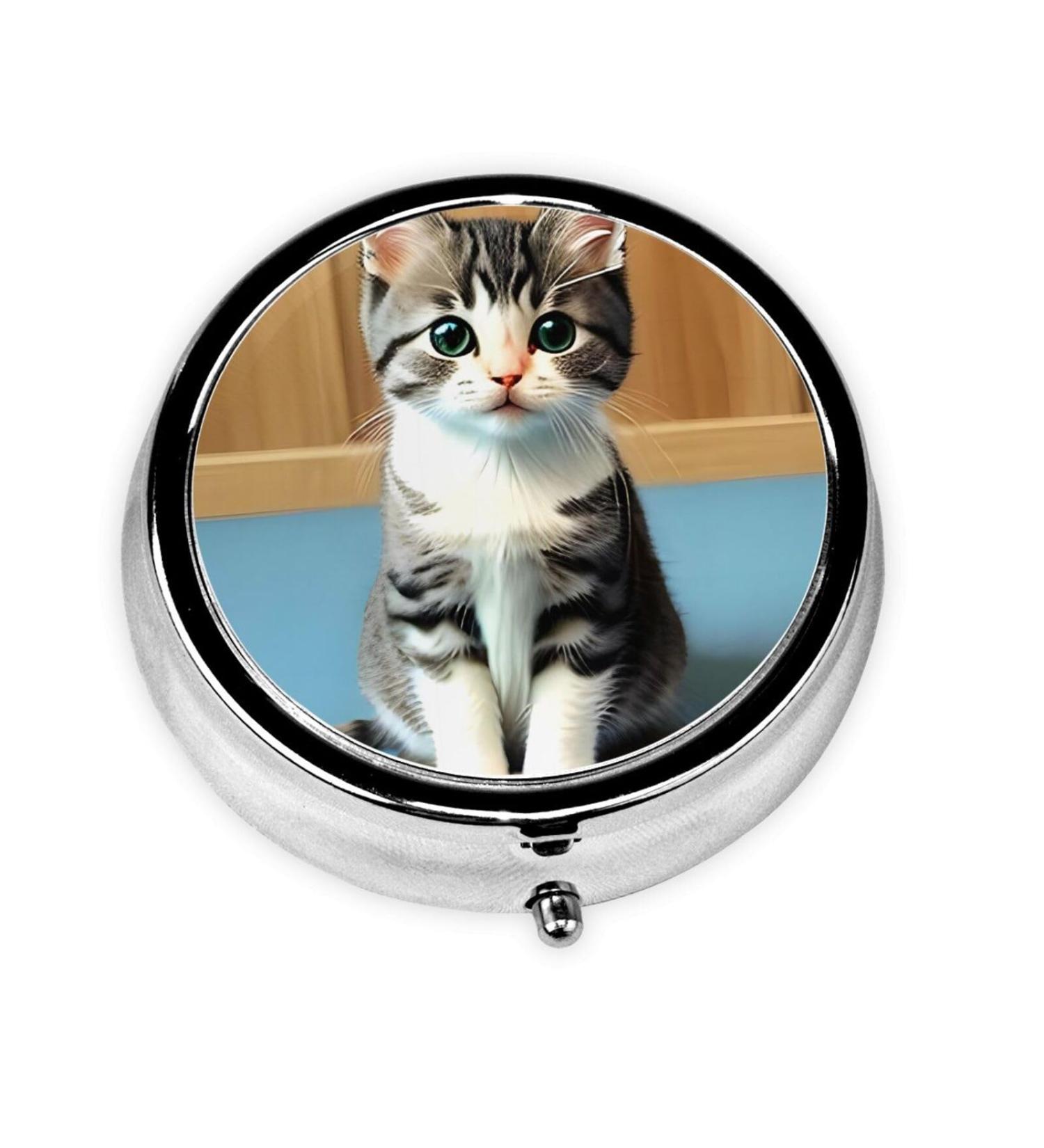 Bedroom Kitten Round Pill Box | 3 Compartment Portable Organizer for Travel | Ideal Travel Pill Box - Buy Online on GoSupps.com