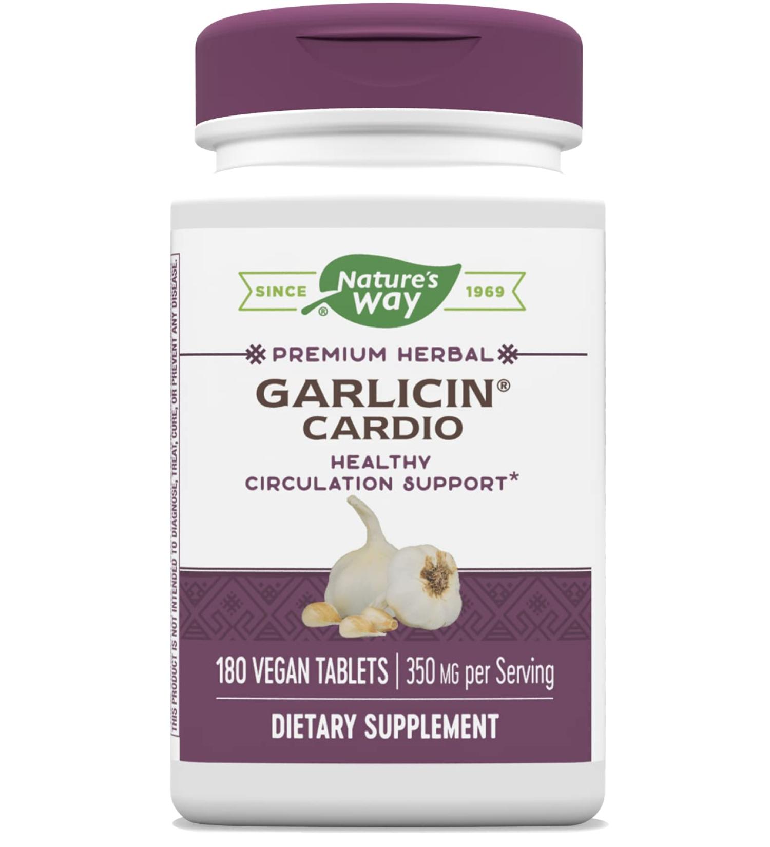 Nature's Way Garlicin Cardio 350mg - 180 Vegan Tablets for Heart Health - Buy Online on GoSupps.com