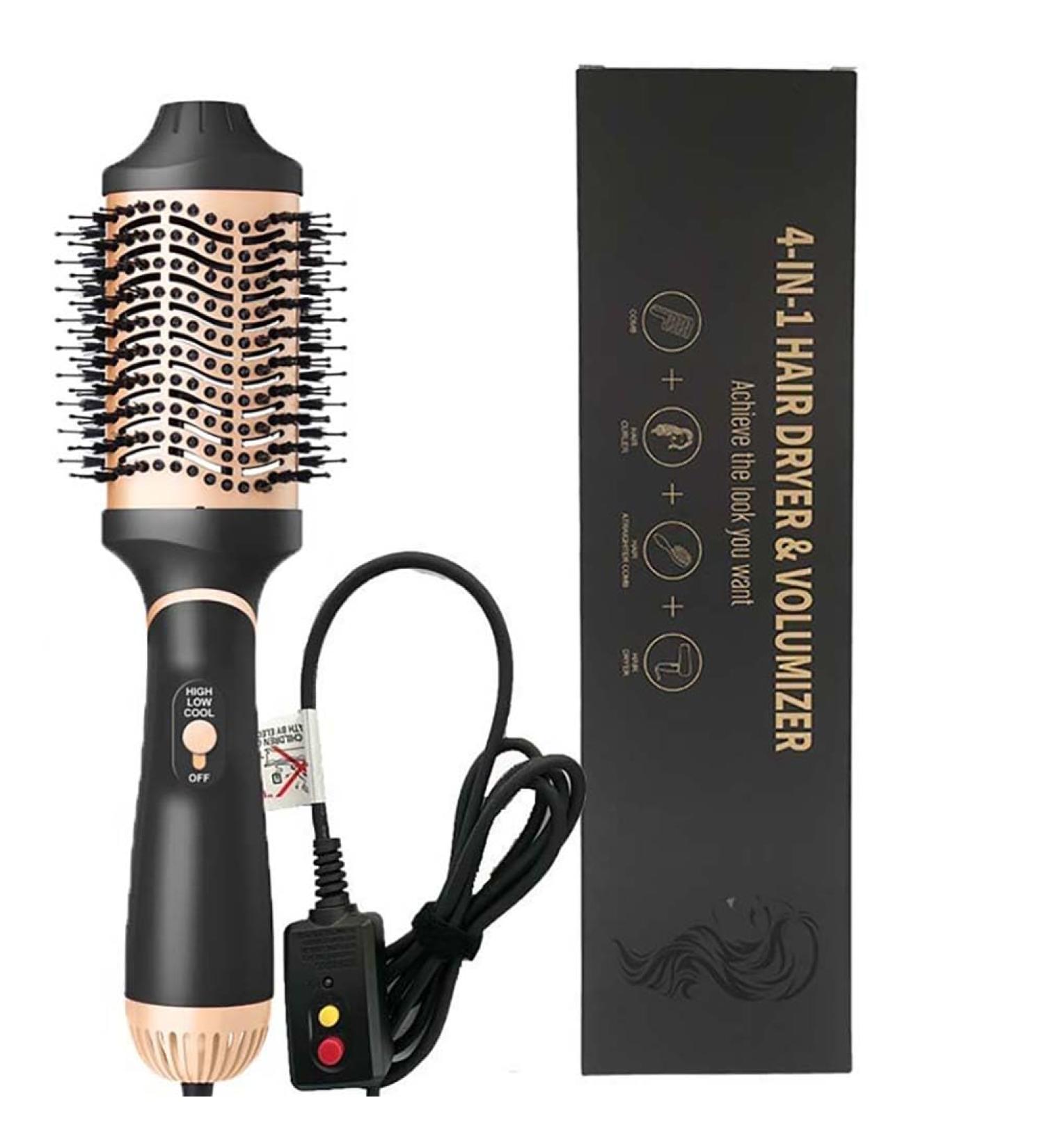 One Step Hot Air Brush - 4 in 1 Hair Styler & Volumizer | Negative Ion Anti-Frizz Ceramic Titanium Barrel | Golden Hair Dryer Curler & Straightener - International Shipping Available - Buy Online on GoSupps.com