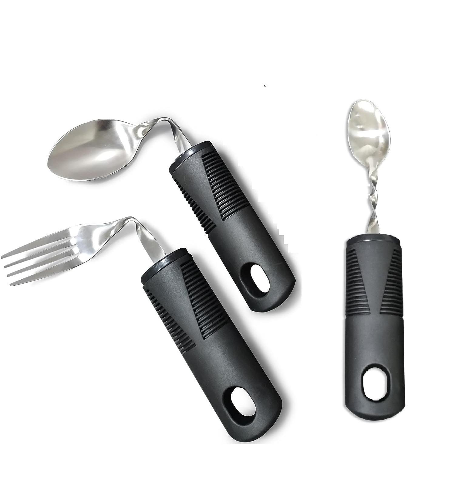 Extra Wide Bendable Cutlery Set for Elderly & Disabled - Easy Grip Handles, Ideal for Arthritis & Parkinson's (3PC Black) - Buy Online on GoSupps.com