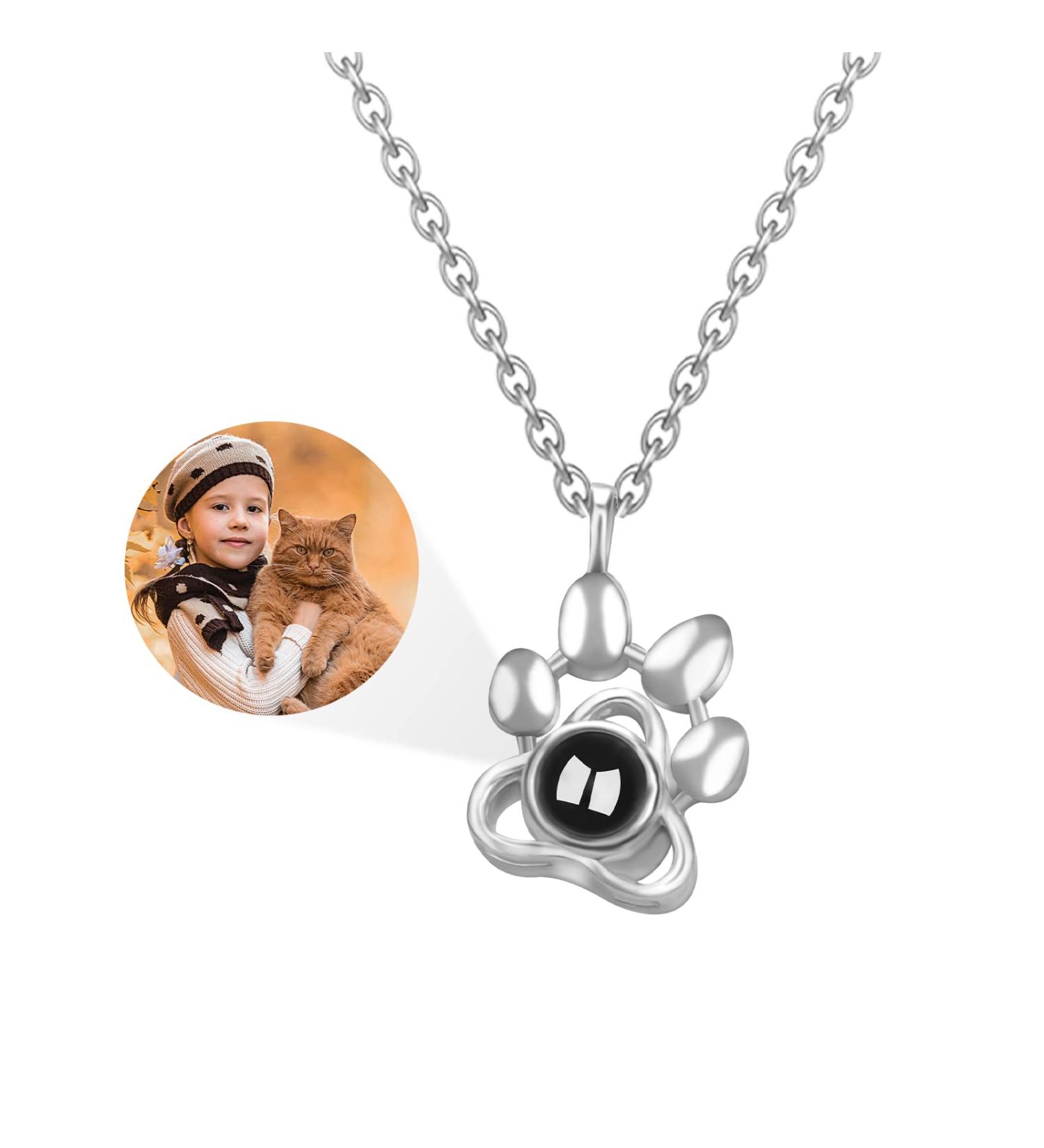 Personalized Projection Photo Necklace | Custom Pet Paw Necklace | Unique 925 Silver Gifts for Dog & Cat Memory - Buy Online on GoSupps.com