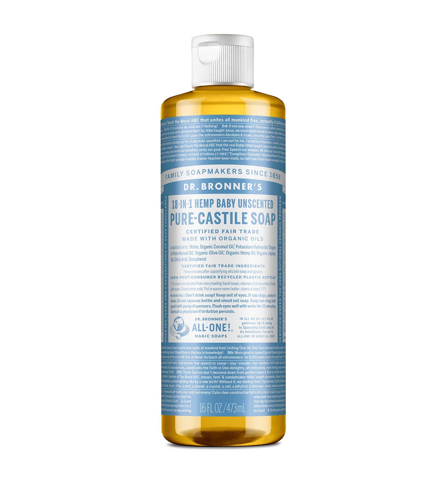 Dr. Bronner's 18-in-1 Hemp Unscented Baby-Mild Pure-Castile Soap 16 oz - Eco-Friendly Liquid Soap for Sensitive Skin | International Shipping Available - Buy Online on GoSupps.com