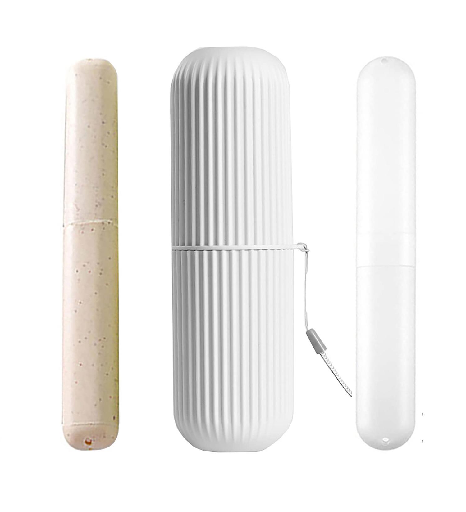 Toothbrush Travel Case 3 Pack - Compact Organizer for Business Trips & Travel - White-Beige - Buy Online on GoSupps.com