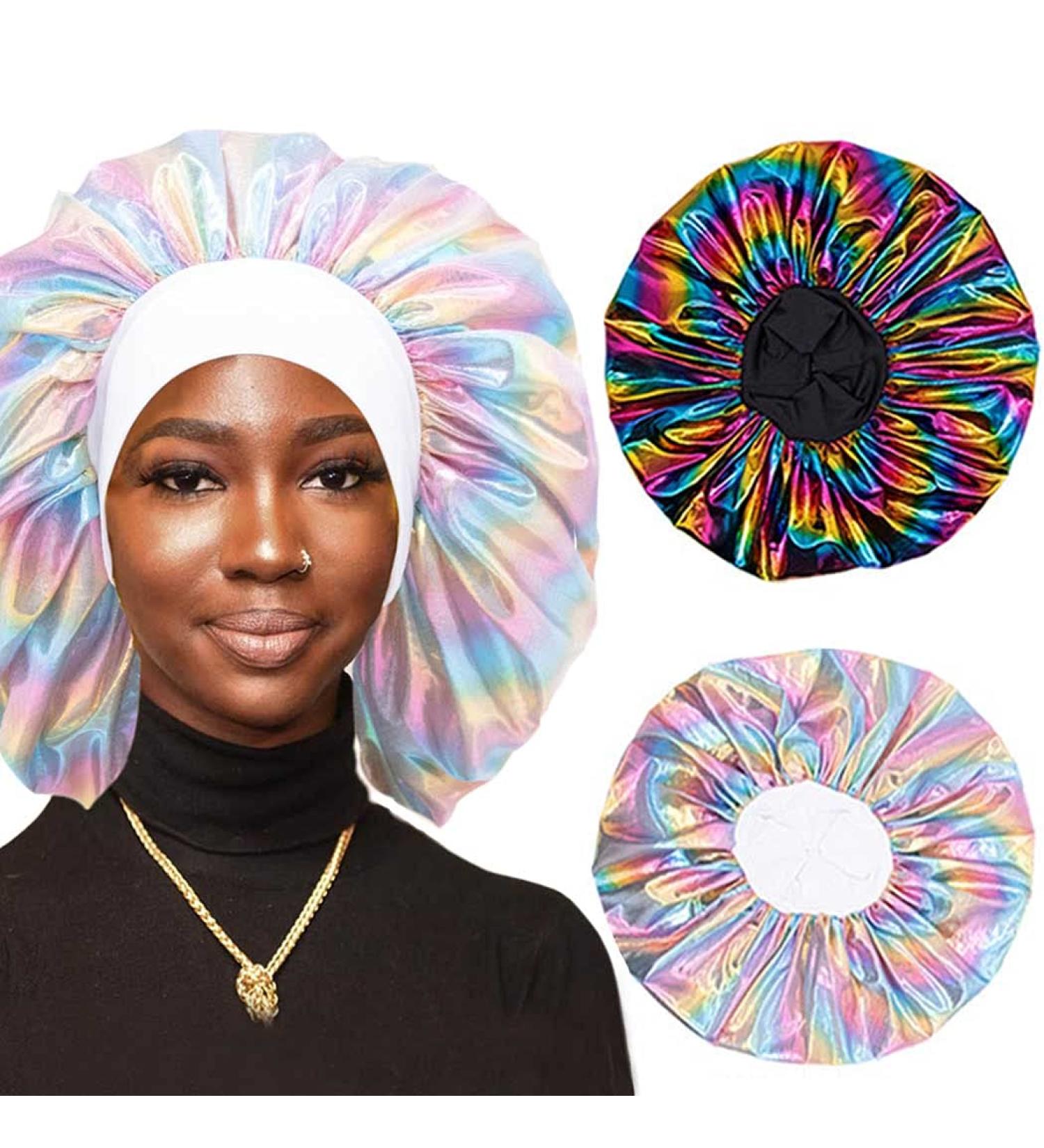 Satin Black Extra Large Bonnet Caps for Women and Girls - Pack of 2 - Buy Online on GoSupps.com