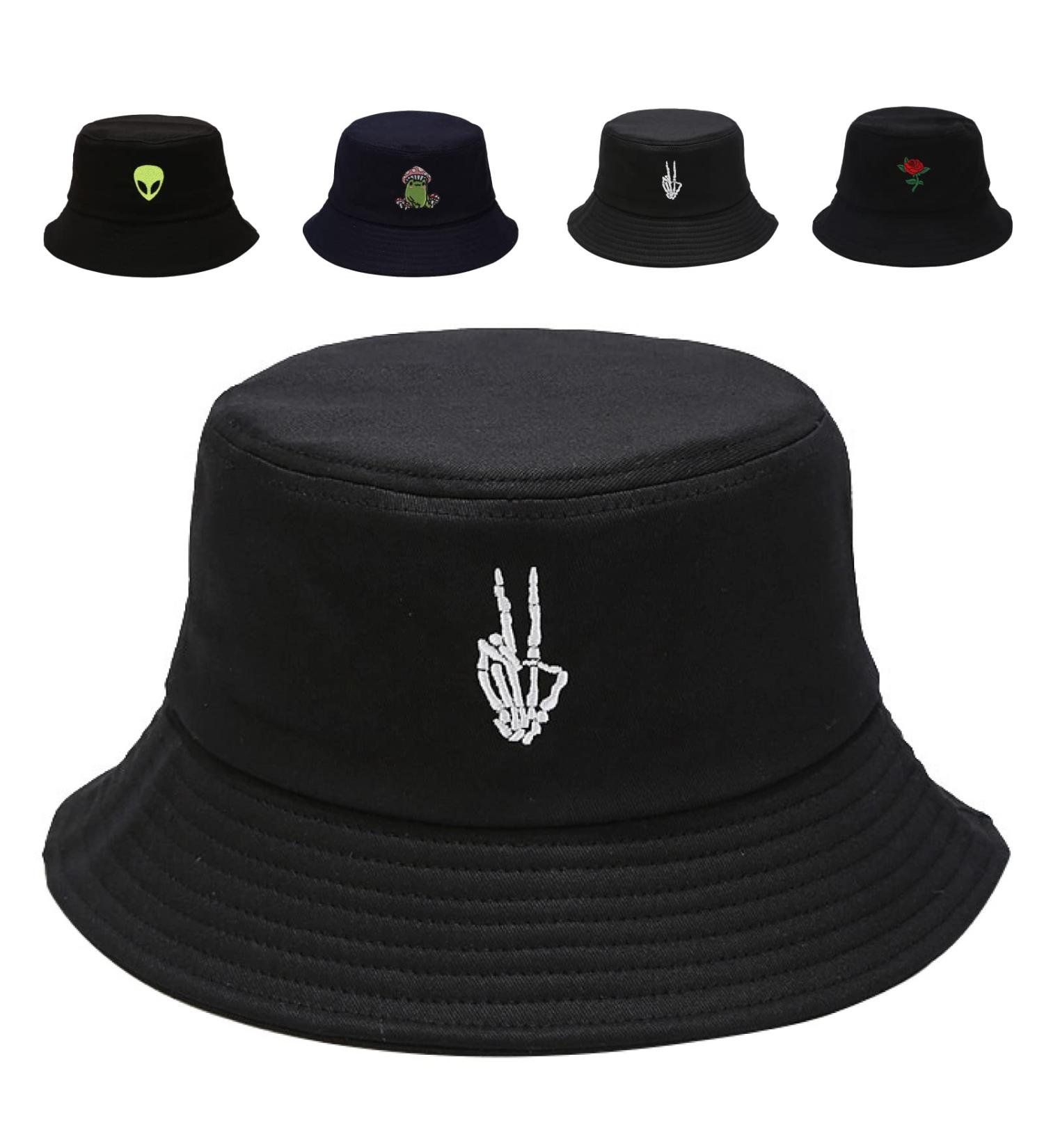 Cotton Bucket Hat for Women and Men | Summer Sun Beach Cap | Unisex Fisherman Hat with Skeleton Fingers Design - Buy Online on GoSupps.com