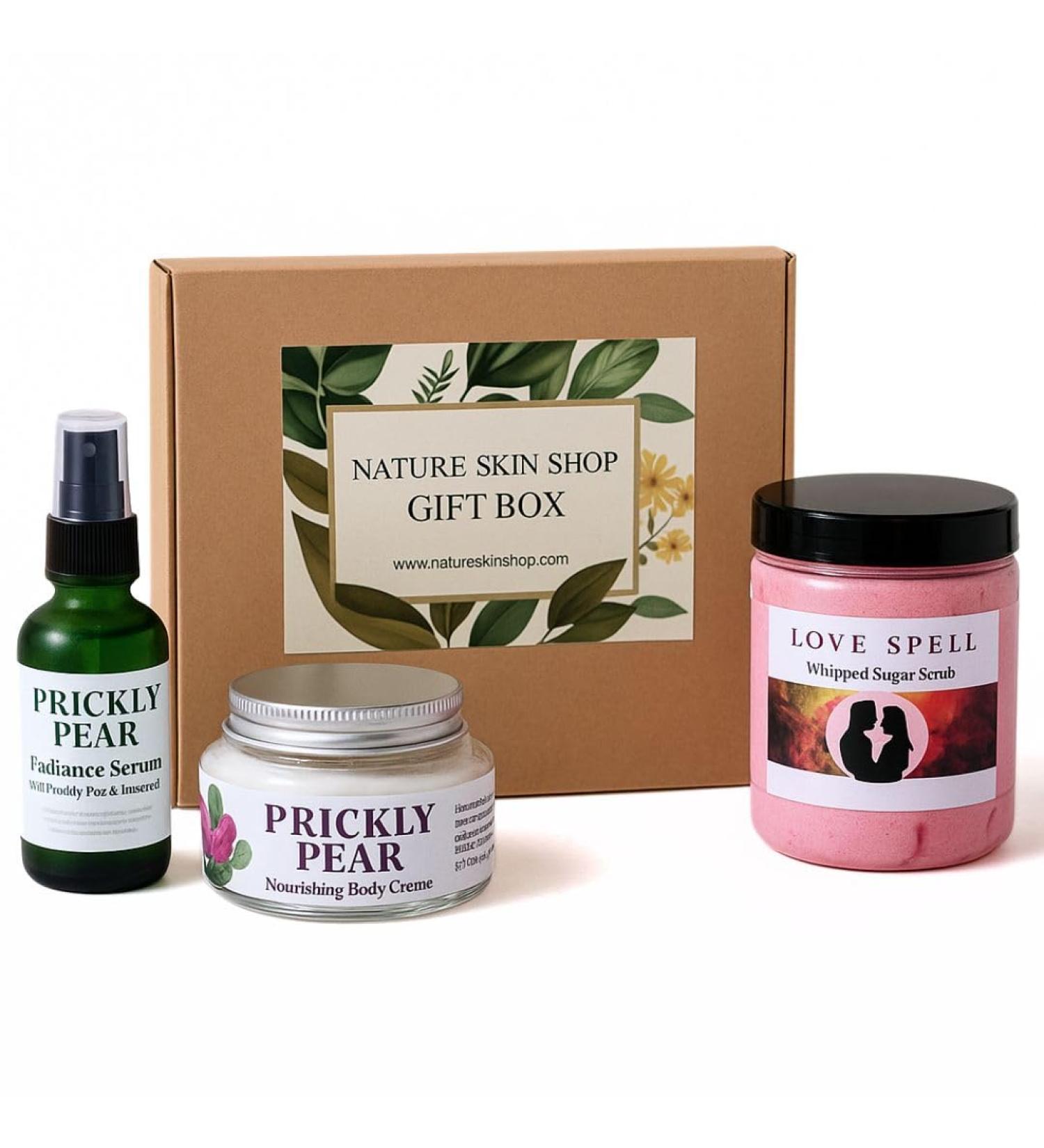 Nature Skin Shop Self-Care Gift Box - 3 Full-Size Products - with Prickly Pear Serum Body Creme & Sugar Scrub - Natural Skincare Set for Women - Perfect for Birthday Holiday & Thank You - Buy Online on GoSupps.com