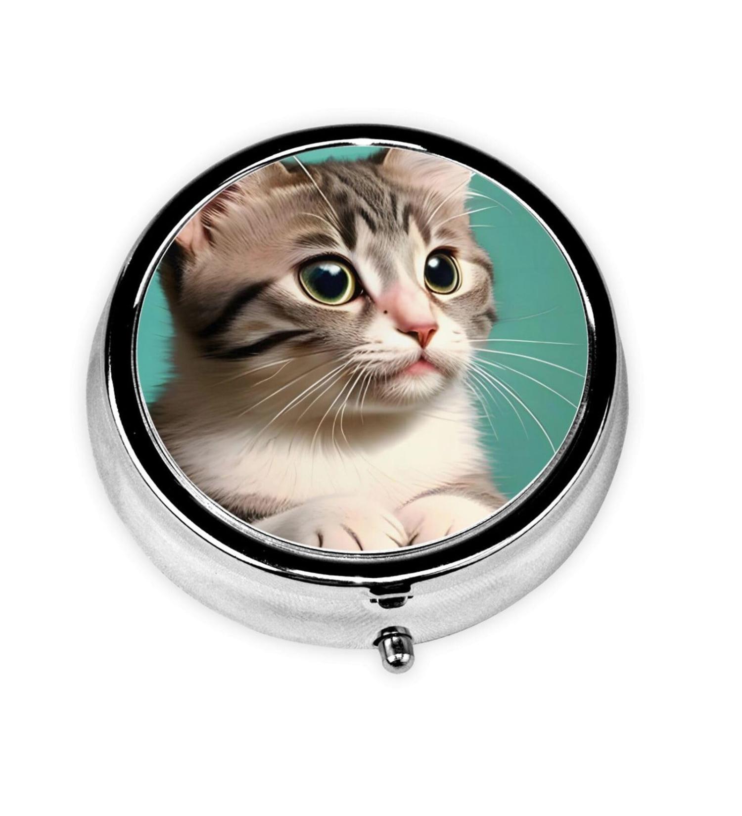 Curious Cat Round Pill Box | 3 Compartment Travel Organizer | Portable Pill Case for Easy Medication Management - Buy Online on GoSupps.com