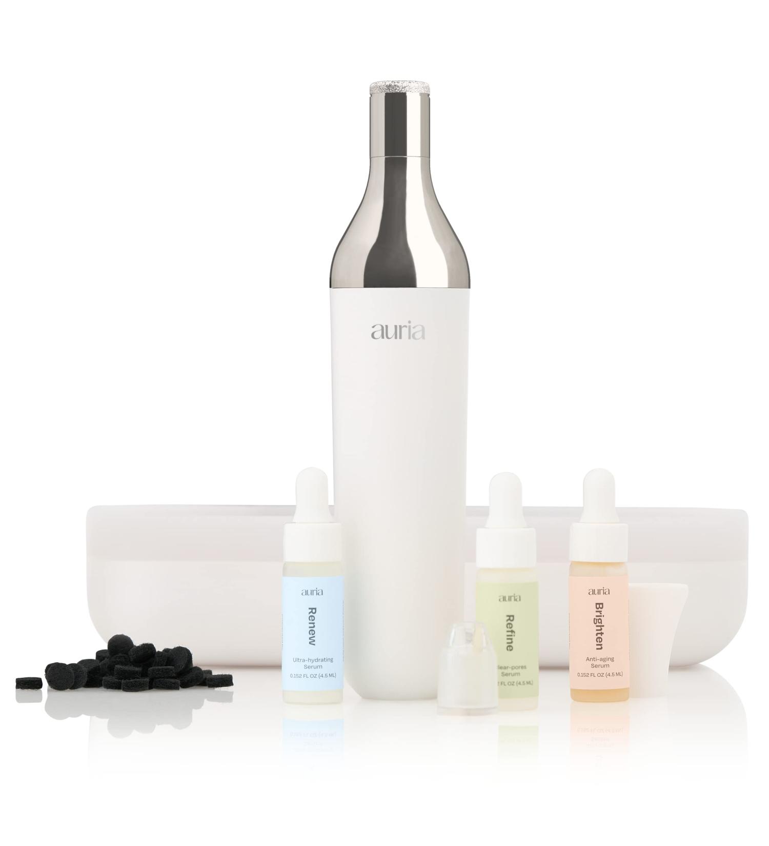 Auria Vita Trio: 3-in-1 Home Microdermabrasion Machine with Face Exfoliator, Pore Extractor, Kinetic Toner & 3 Facial Serums - Buy Online on GoSupps.com