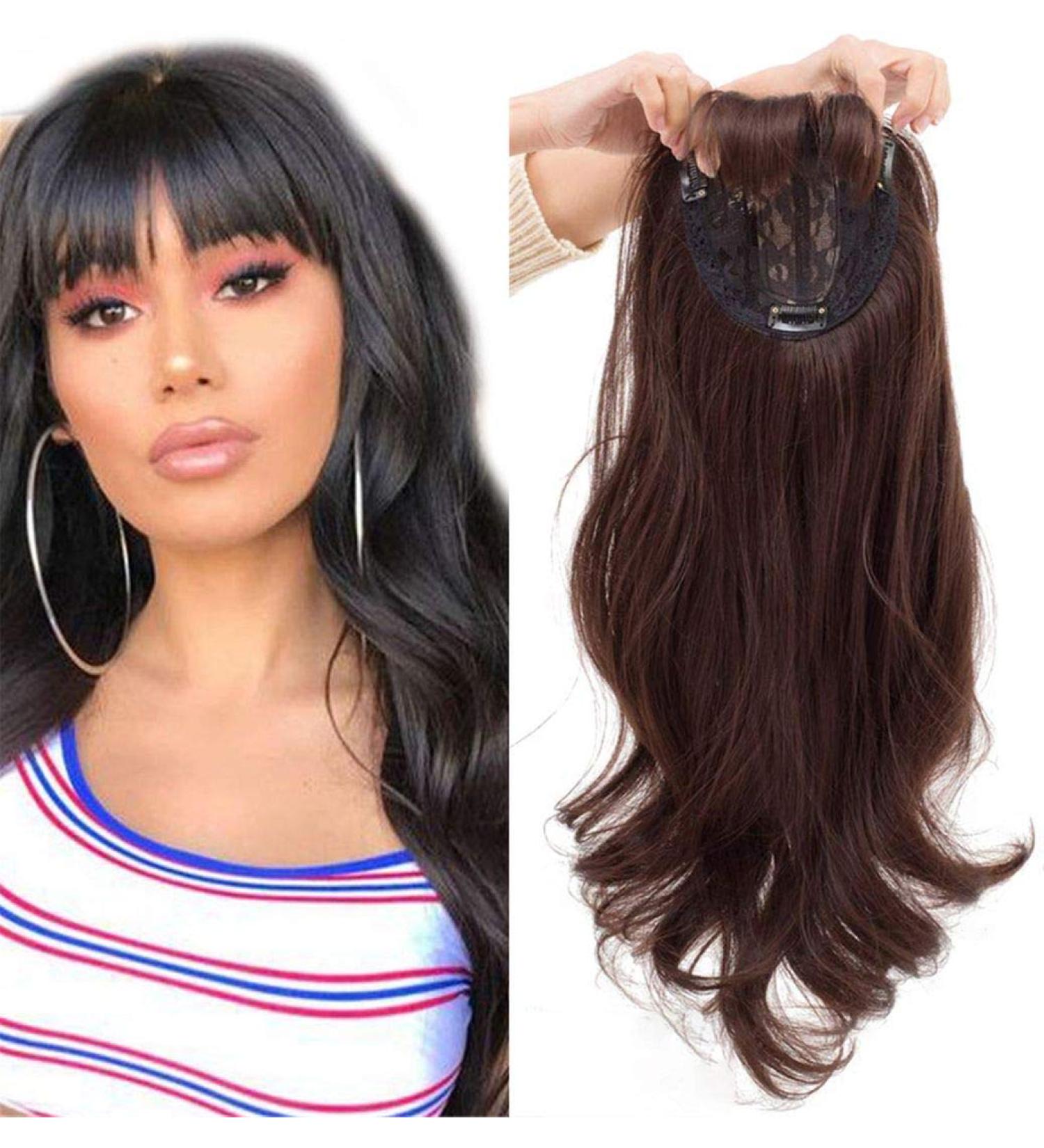 HHTX Long Welled Topper Hair Parts | Dark Brown Synthetic Wiglet for Women | Add Volume & Style | Pony Clip | International Shipping - Buy Online on GoSupps.com