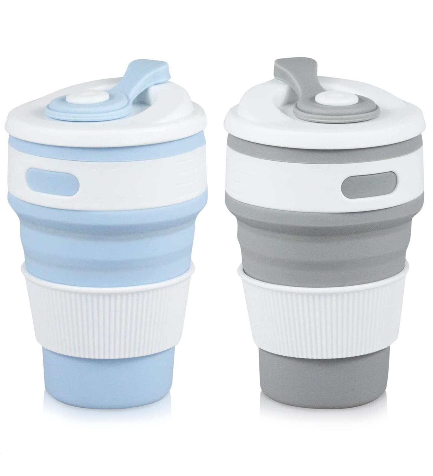 2Pcs Silicone Collapsible Travel Cup Set | Foldable Drinking Cups with Lids for Adults & Kids - Portable Camping Cups | Reusable & Leakproof Silicone Cups - Buy Online on GoSupps.com