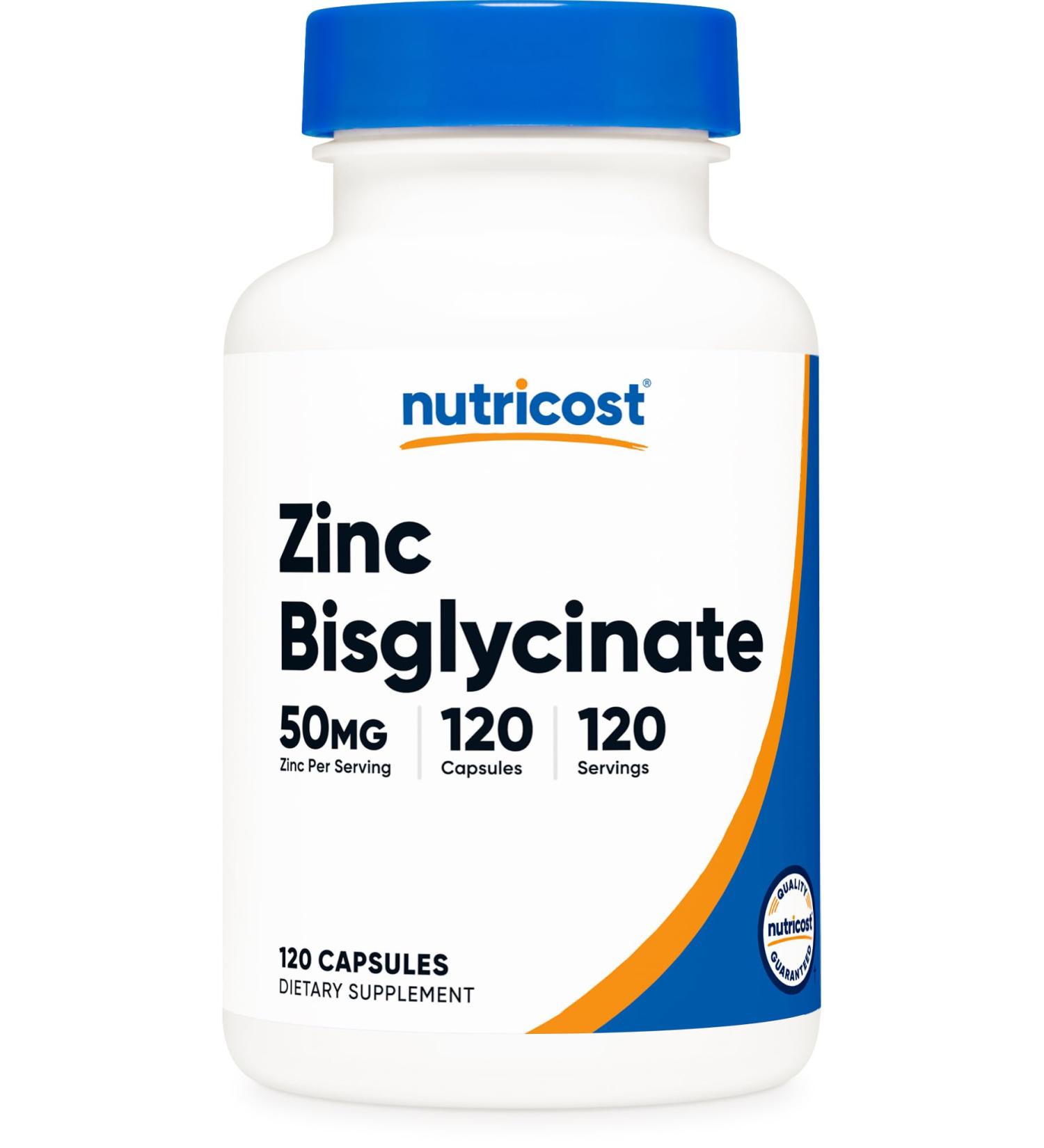 Nutricost Zinc Bisglycinate (50mg) 120 Vegan Capsules - GMO-Free Gluten-Free Supplement - Buy Online on GoSupps.com