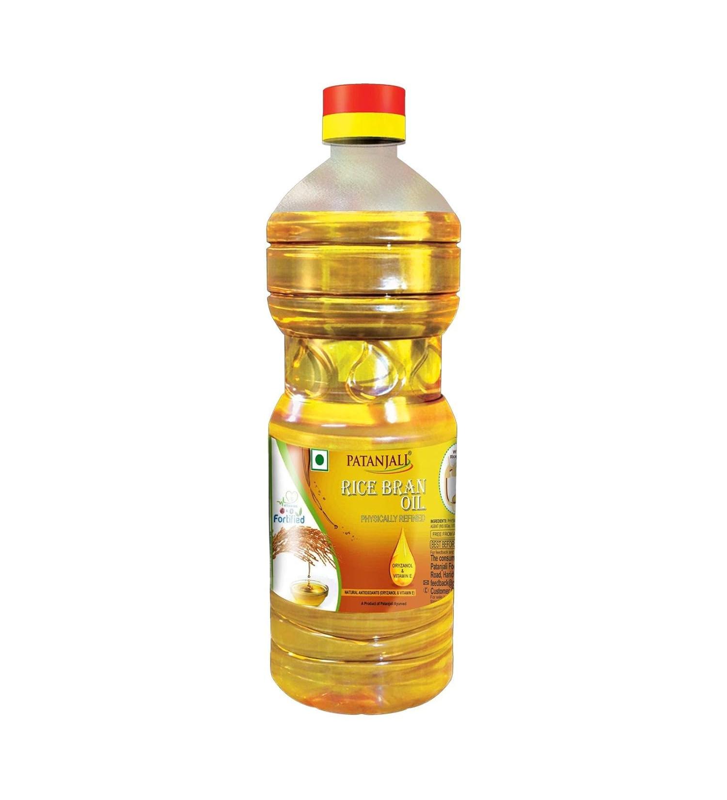 Pata'njali Rice Bran Oil Naturally Fatty Acid for Cooking Frying 1 L Bottle - Buy Online on GoSupps.com