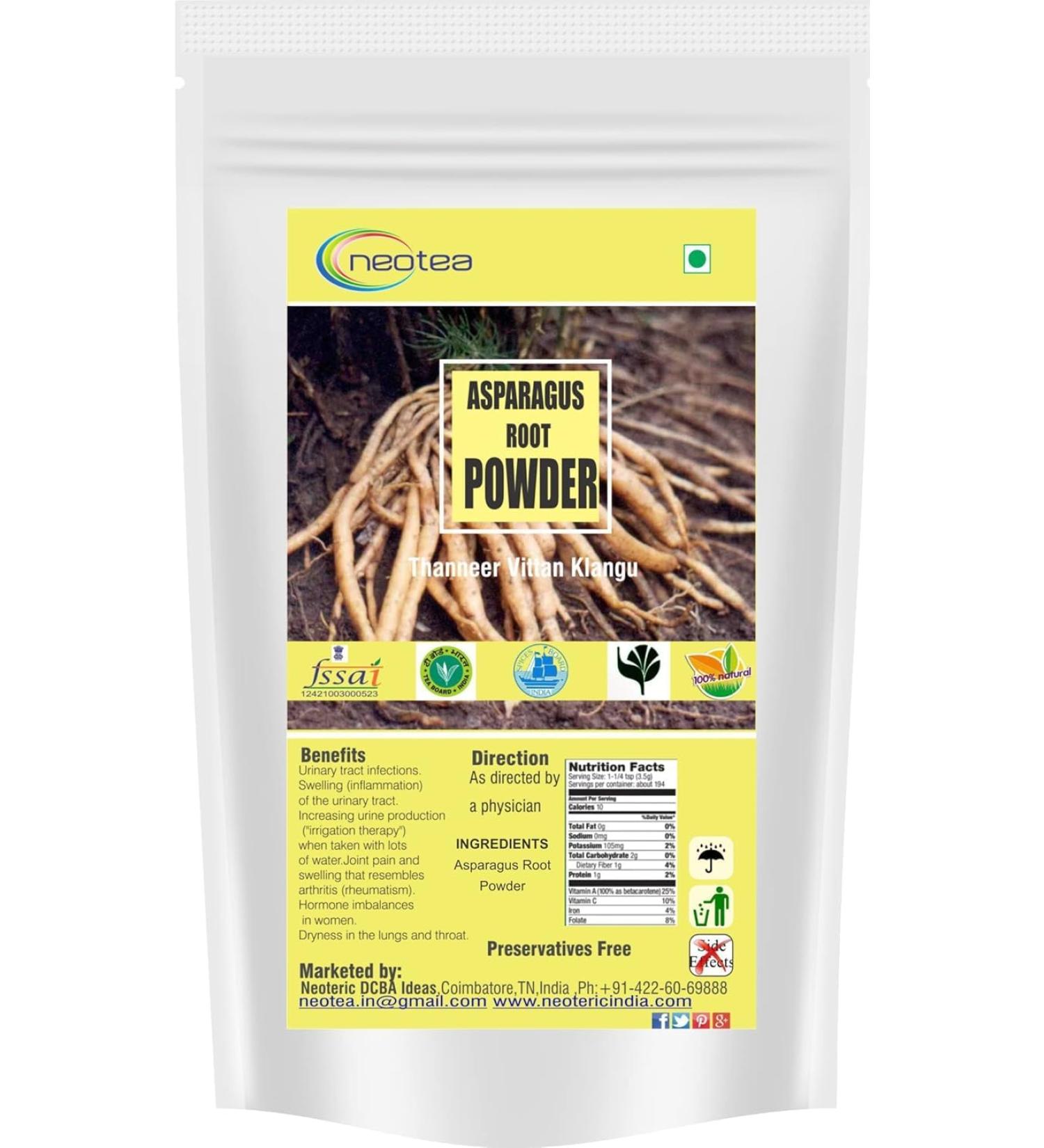 neotea Organic Shatavari Root Powder | Asparagus Racemosus | Ayurvedic Herb for Women's Health | Rejuvenating Tonic | Value Pack | 100% Pure & Natural | No Additives (100 GM(3.52 OZ)) - Buy Online on GoSupps.com