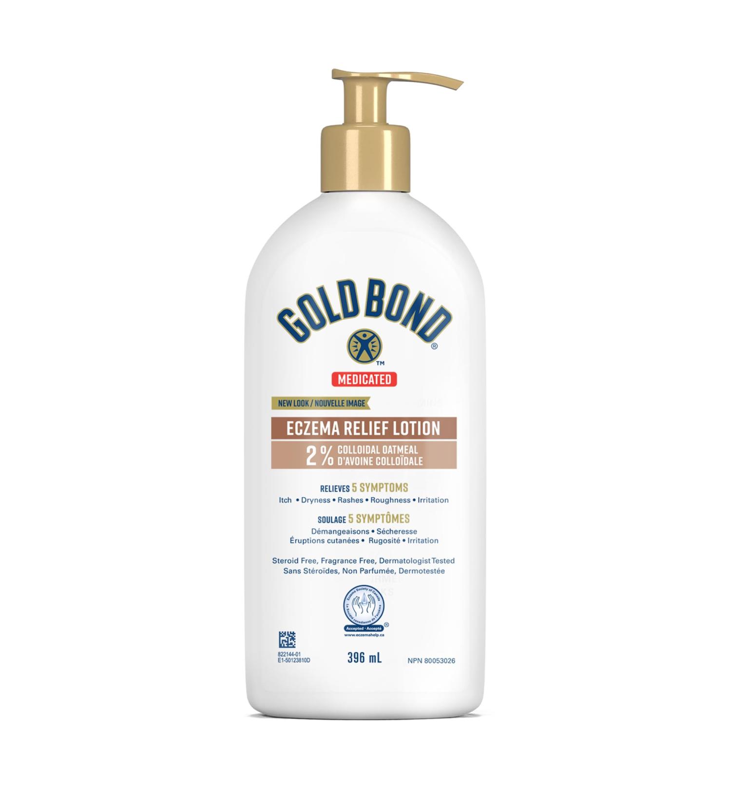 Gold Bond Medicated Eczema Relief Lotion - 396 mL Pump Bottle - Helps Relieve Minor Skin Irritation & Itching - Men and Women - Hydrates & Moisturizes Body - Combats Dryness & Rashes - Buy Online on GoSupps.com