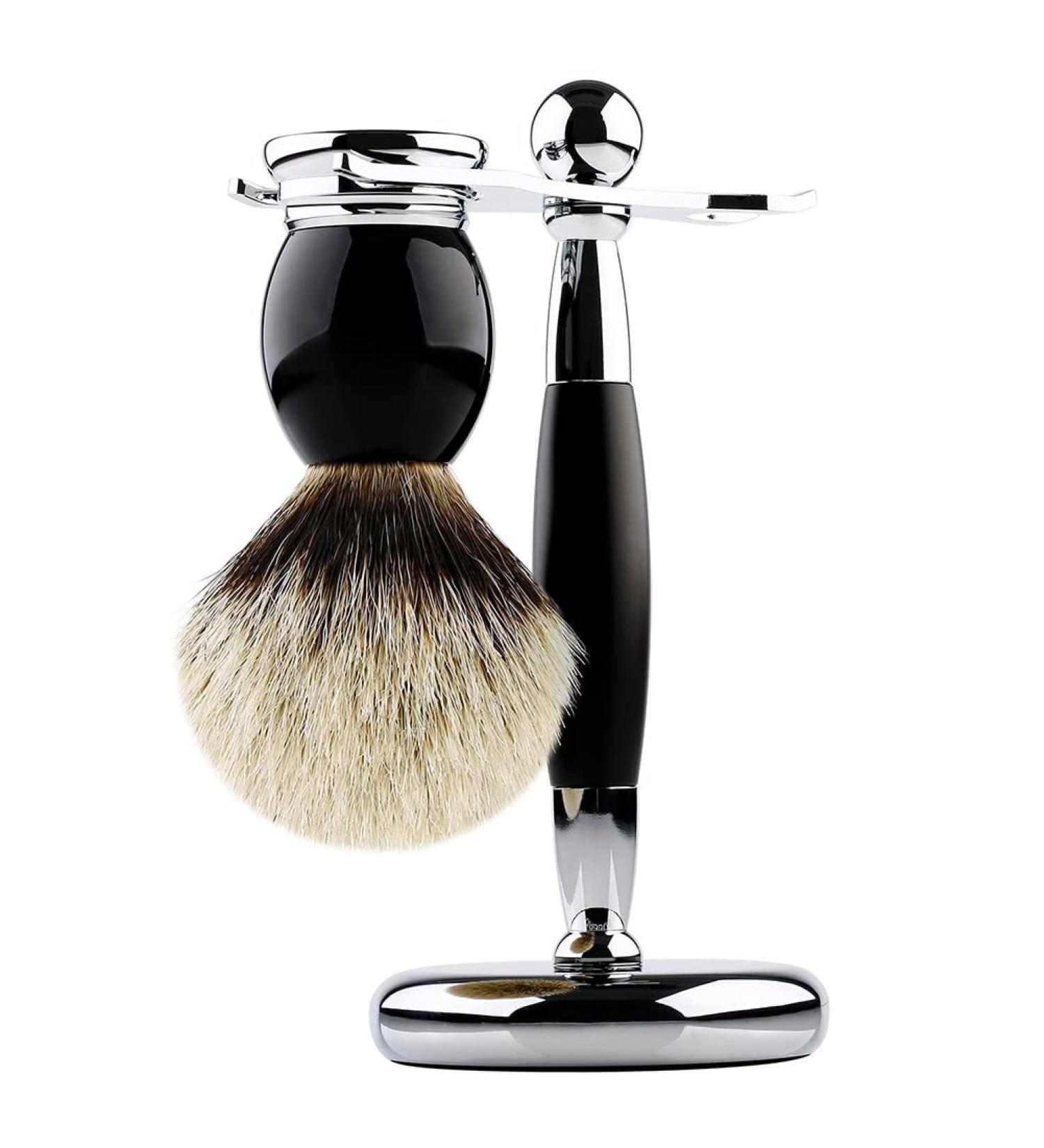 Kjyr Portable Men's Shaving Brush Set - Pure Silberspitz Dachshaar Stainless Steel Handle 9.5x16cm - Perfect Gift for Grooming - Buy Online on GoSupps.com
