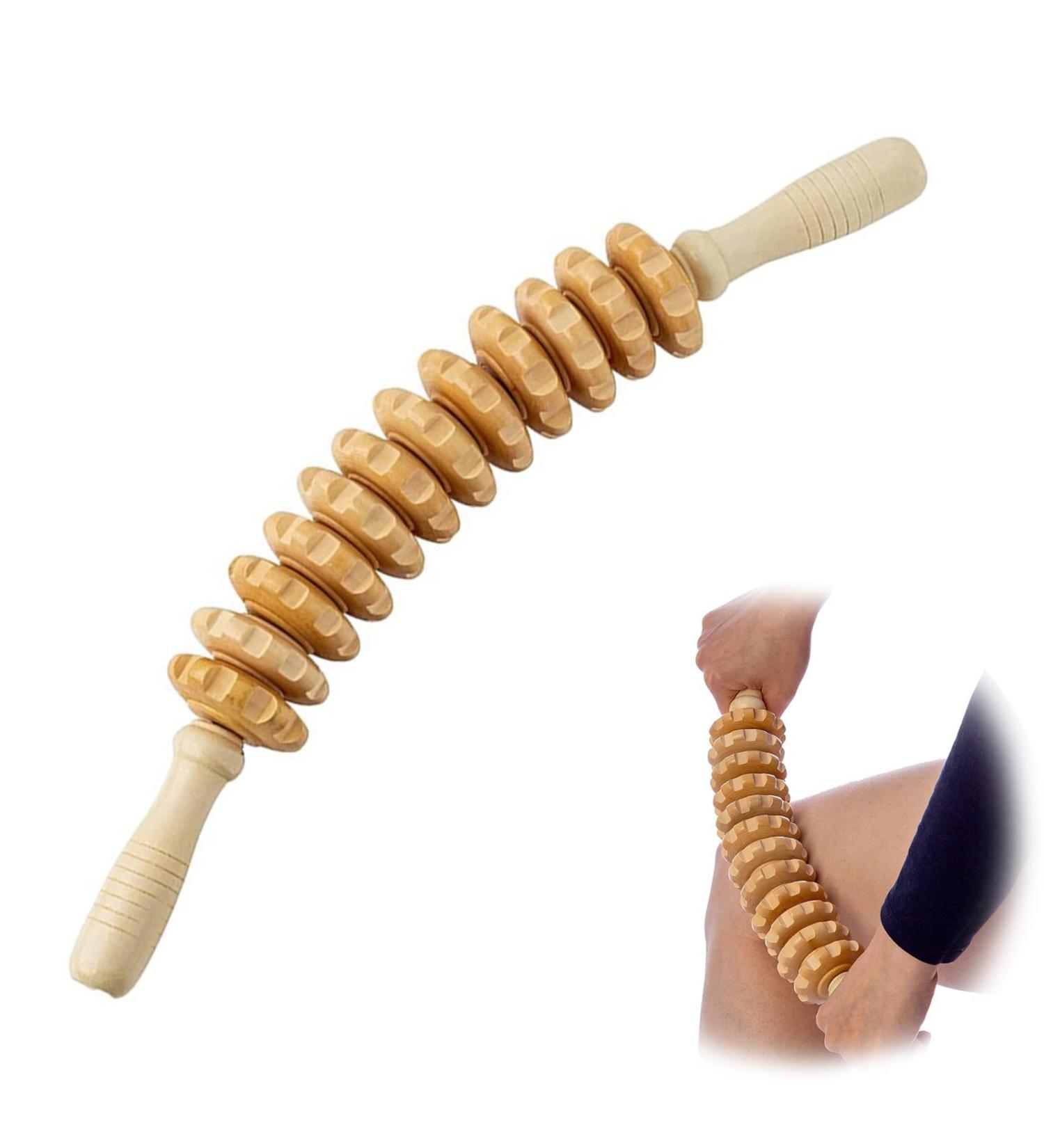 Premium Wood Massage Roller - Perfect Back Neck & Body Massager with Handle for Ultimate Relaxation | Ships Internationally - Buy Online on GoSupps.com