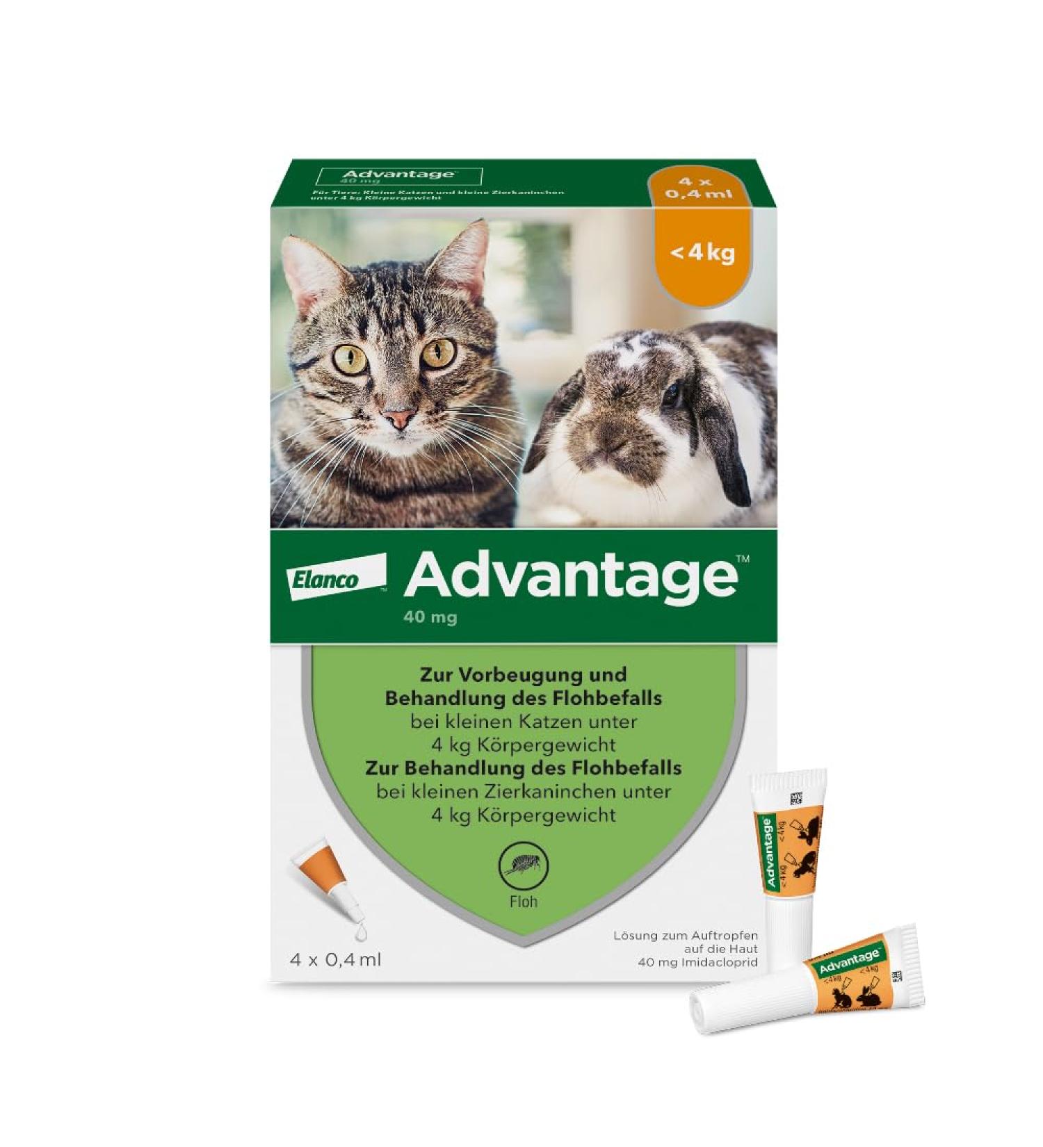 Elanco Advantage Spot-on 40 for Small Cats & Rabbits - Flea Protection 4 Pipettes Easy Application - Buy Online on GoSupps.com