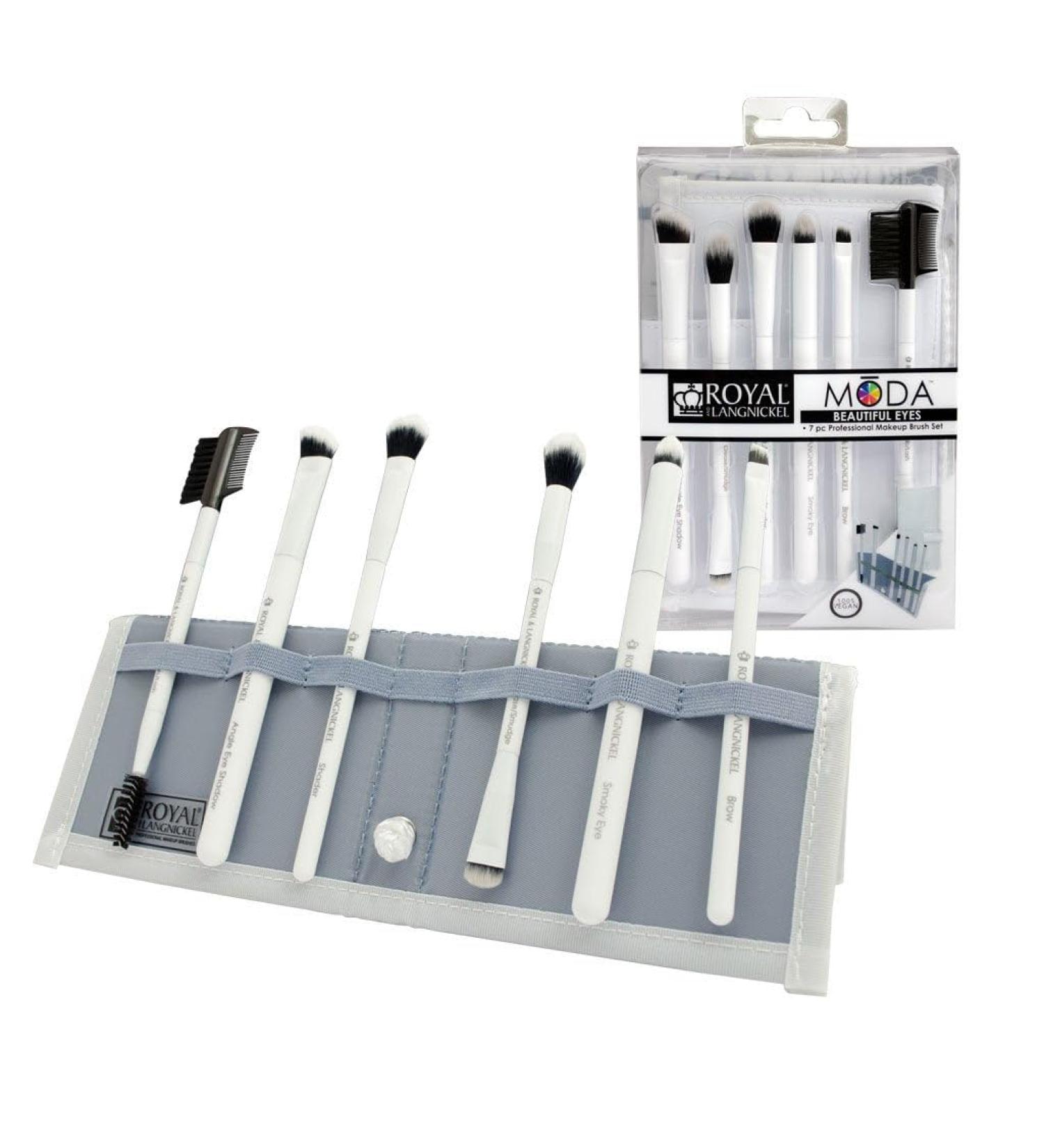 MODA Beautiful Eyes 7 pc Makeup Brush Flip Kit - White | International Shipping Available - Buy Online on GoSupps.com